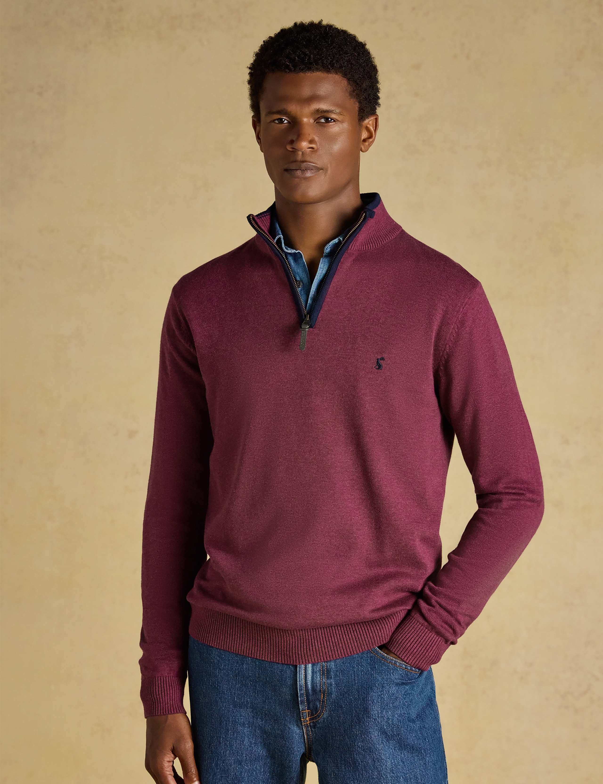 Pure Cotton Funnel Neck Quarter Zip Jumper