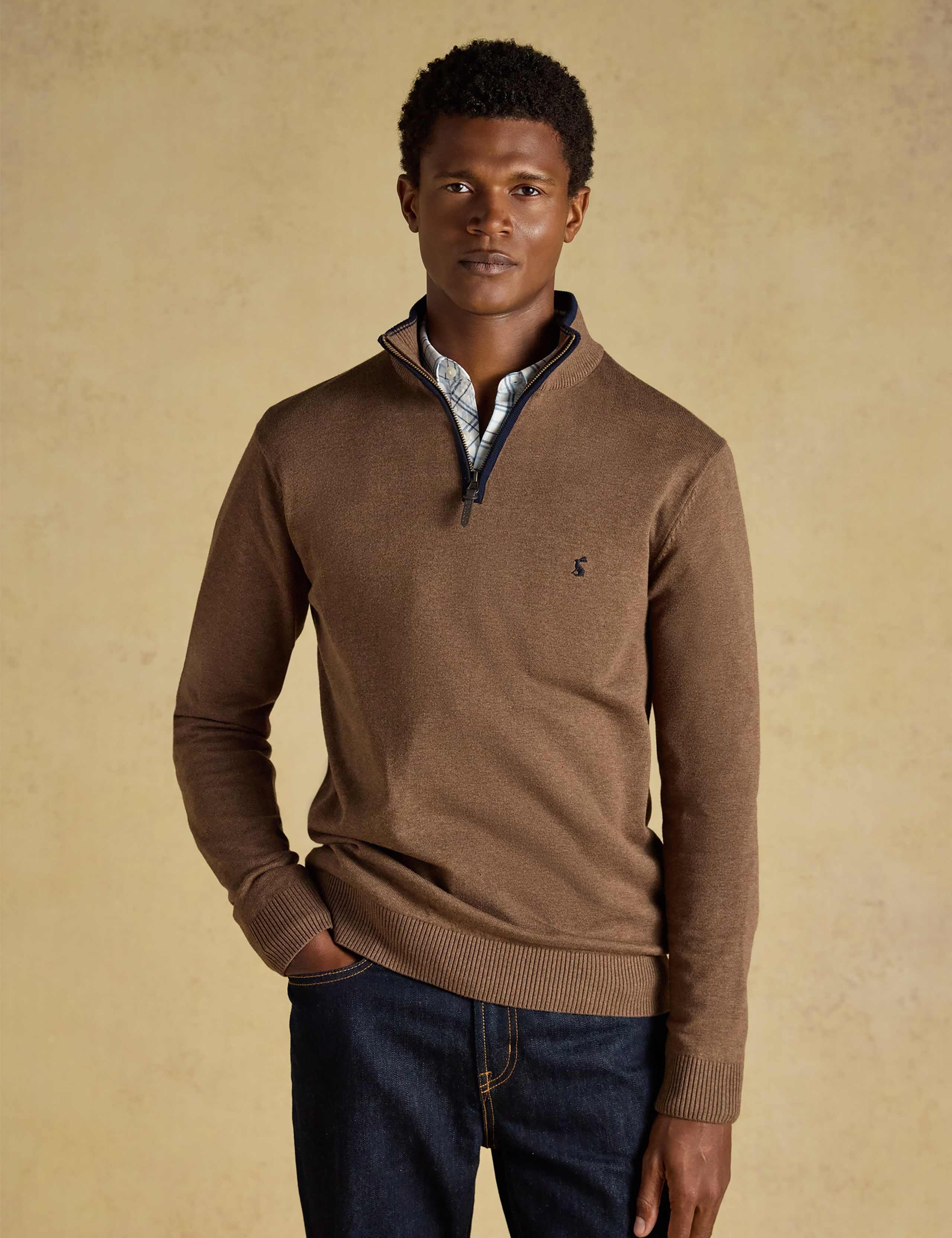 Pure Cotton Funnel Neck Quarter Zip Jumper