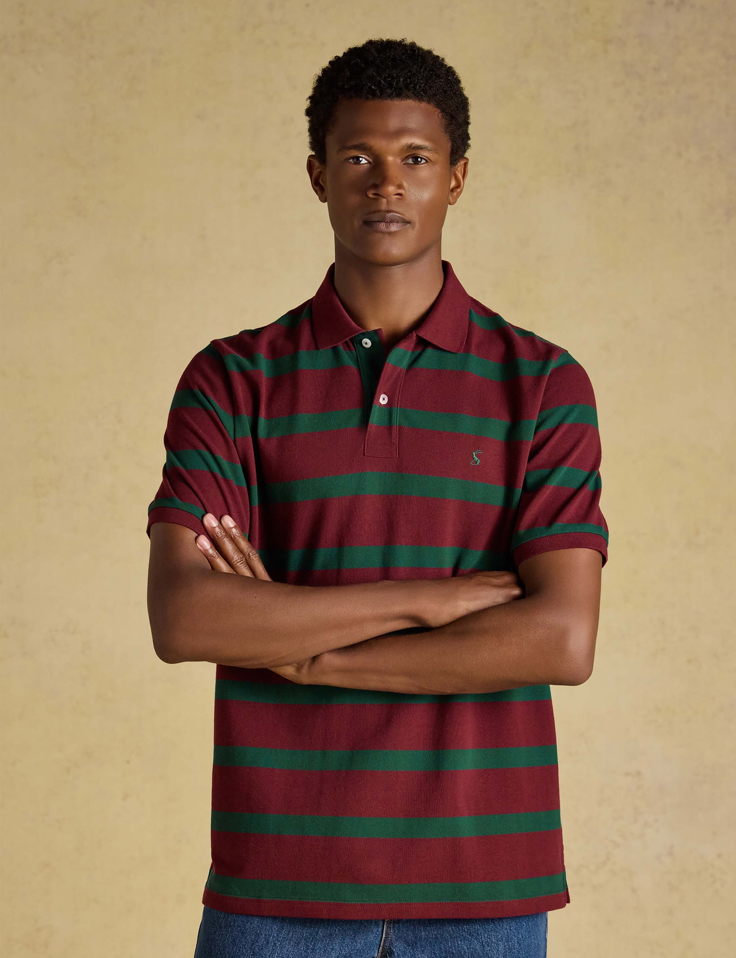 Pure Cotton Striped Pique Short Sleeve Polo Shirt