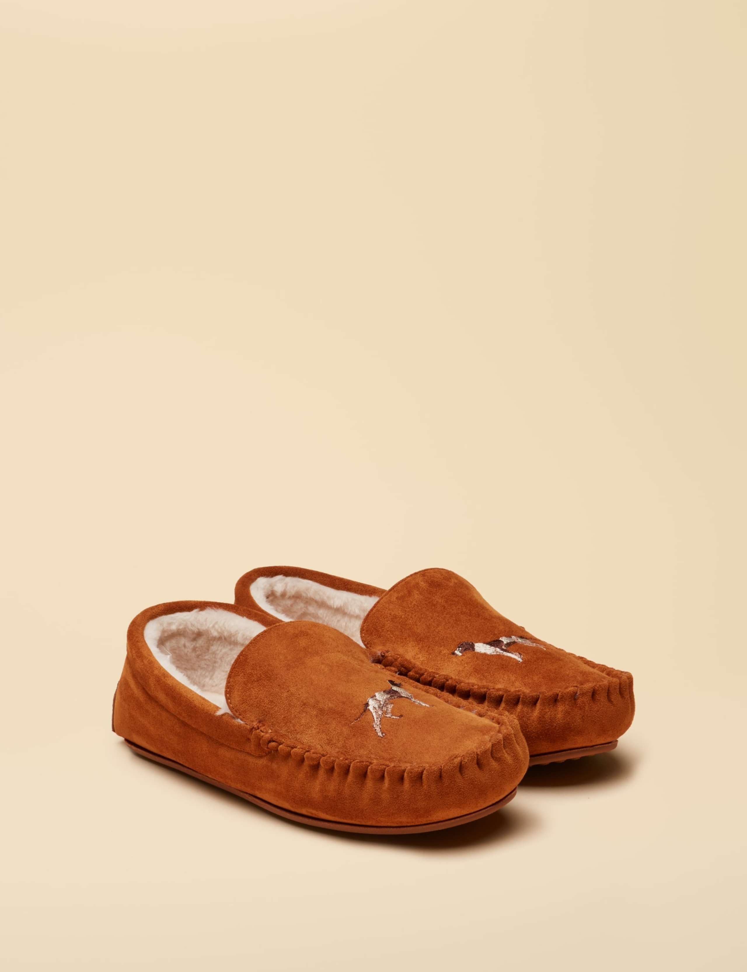 Faux Suede Embroidered Moccasin Slippers