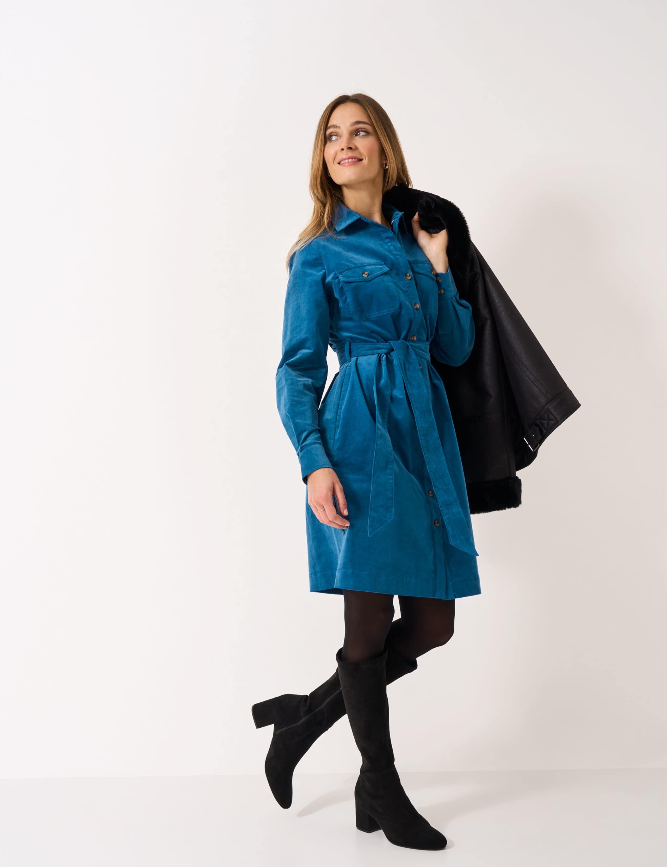 Cotton Rich Cord Belted Mini Shirt Dress