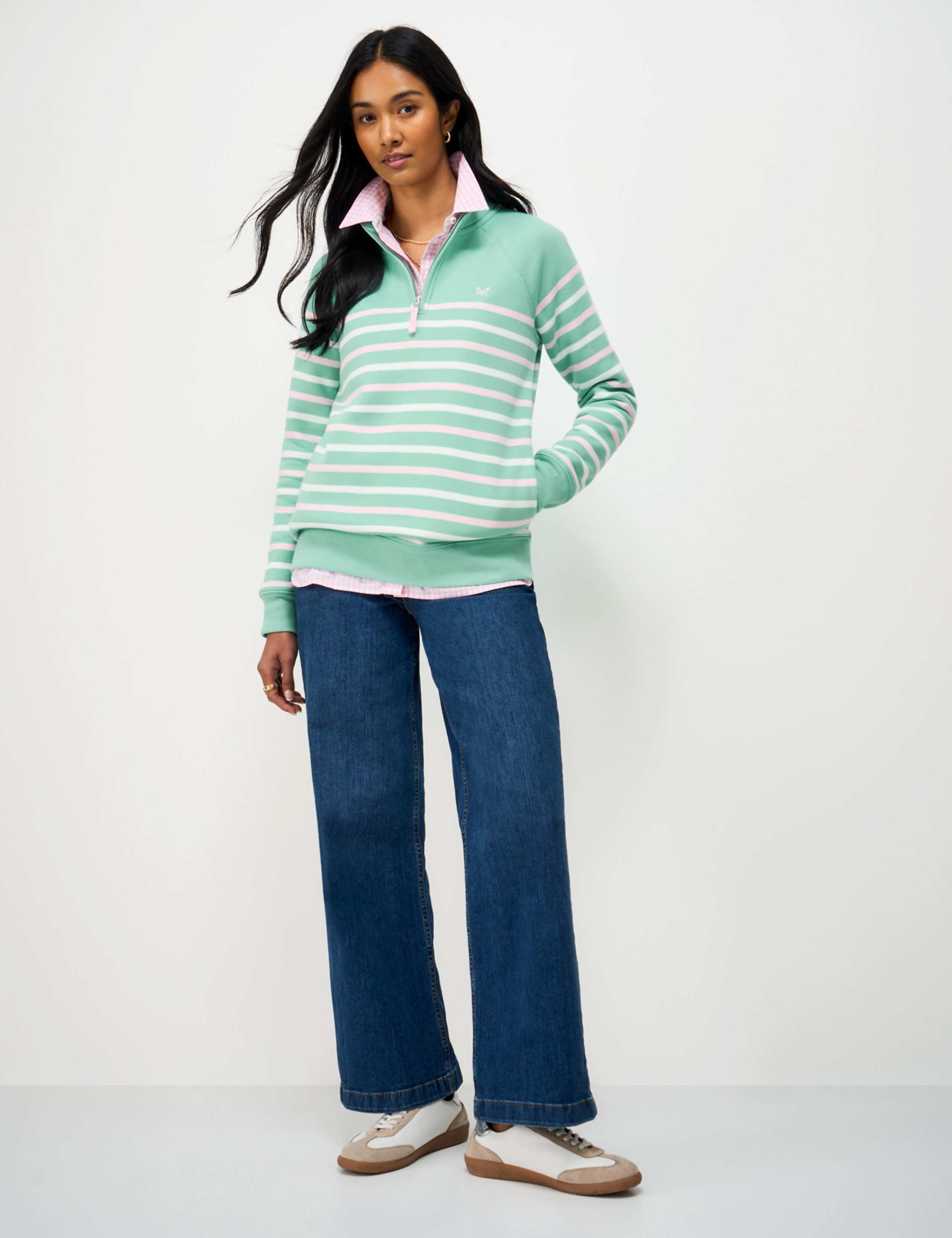 Cotton Rich Striped Half Zip Sweatshirt