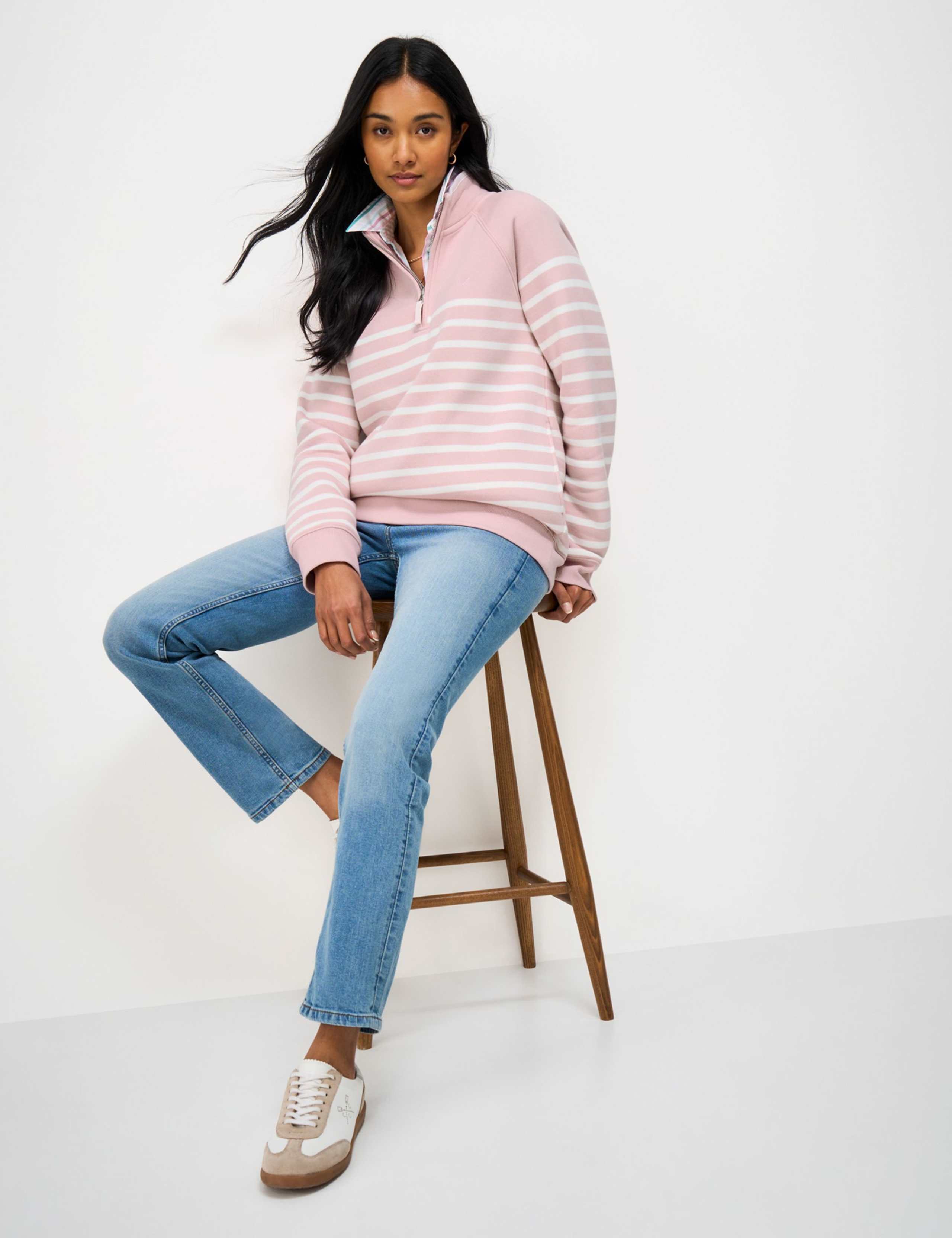 Cotton Rich Striped Half Zip Sweatshirt