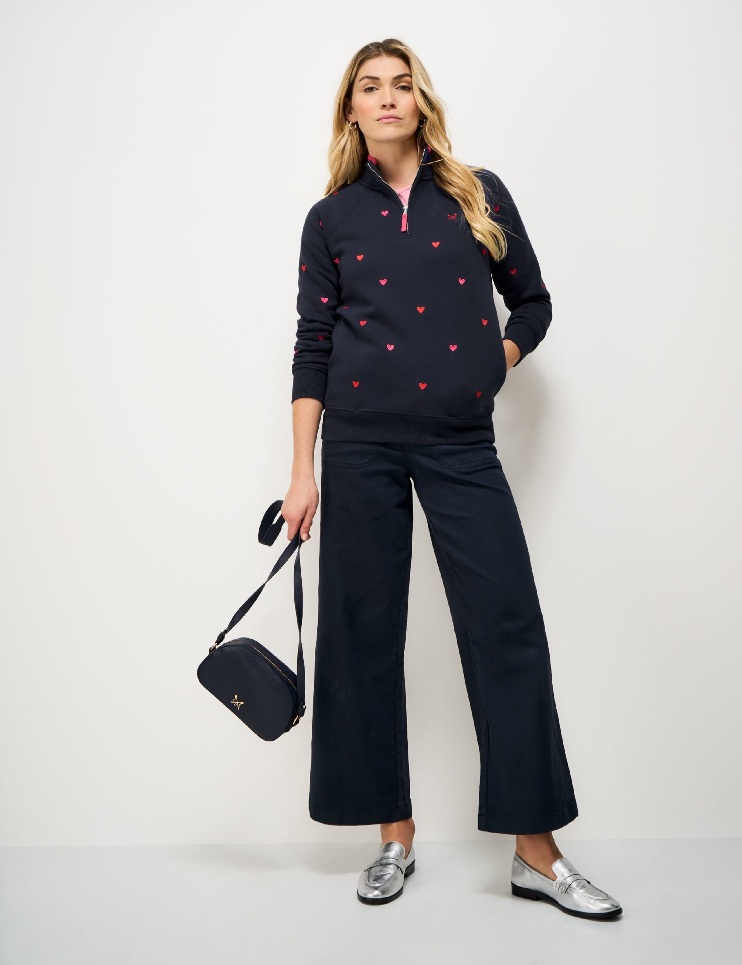 Cotton Rich Striped Half Zip Sweatshirt