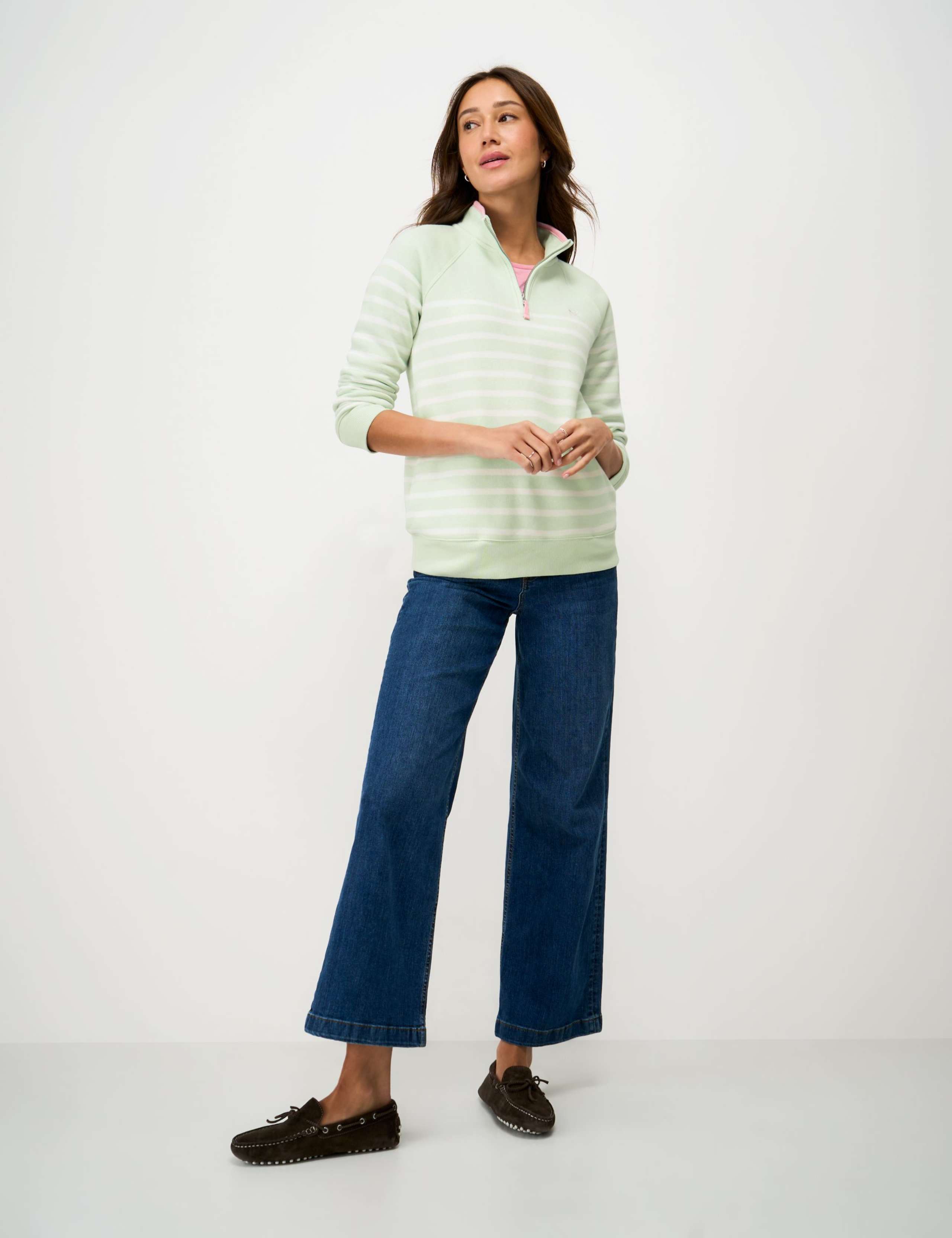 Cotton Rich Striped Half Zip Sweatshirt