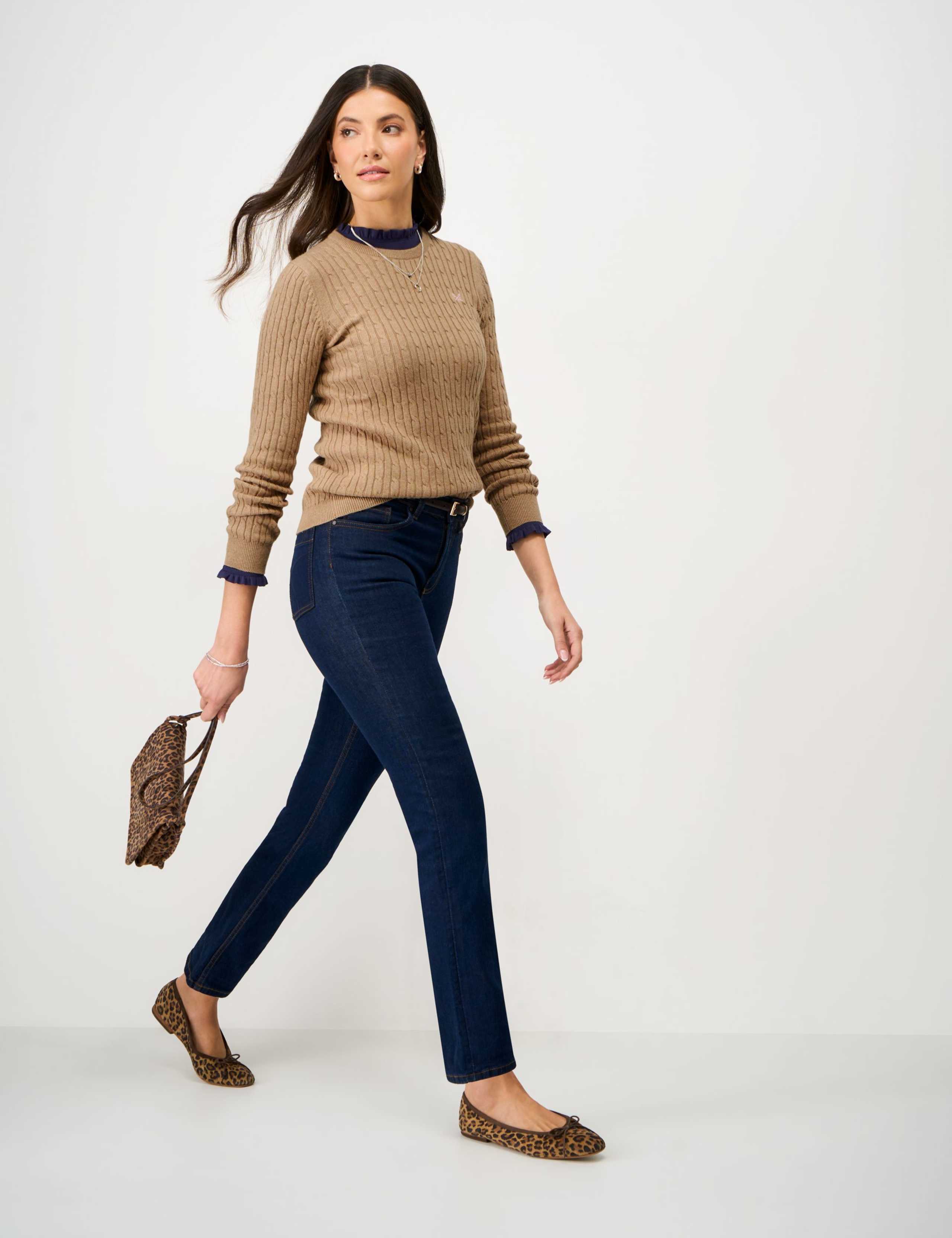 Cotton Rich Cable Knit Crew Neck Jumper