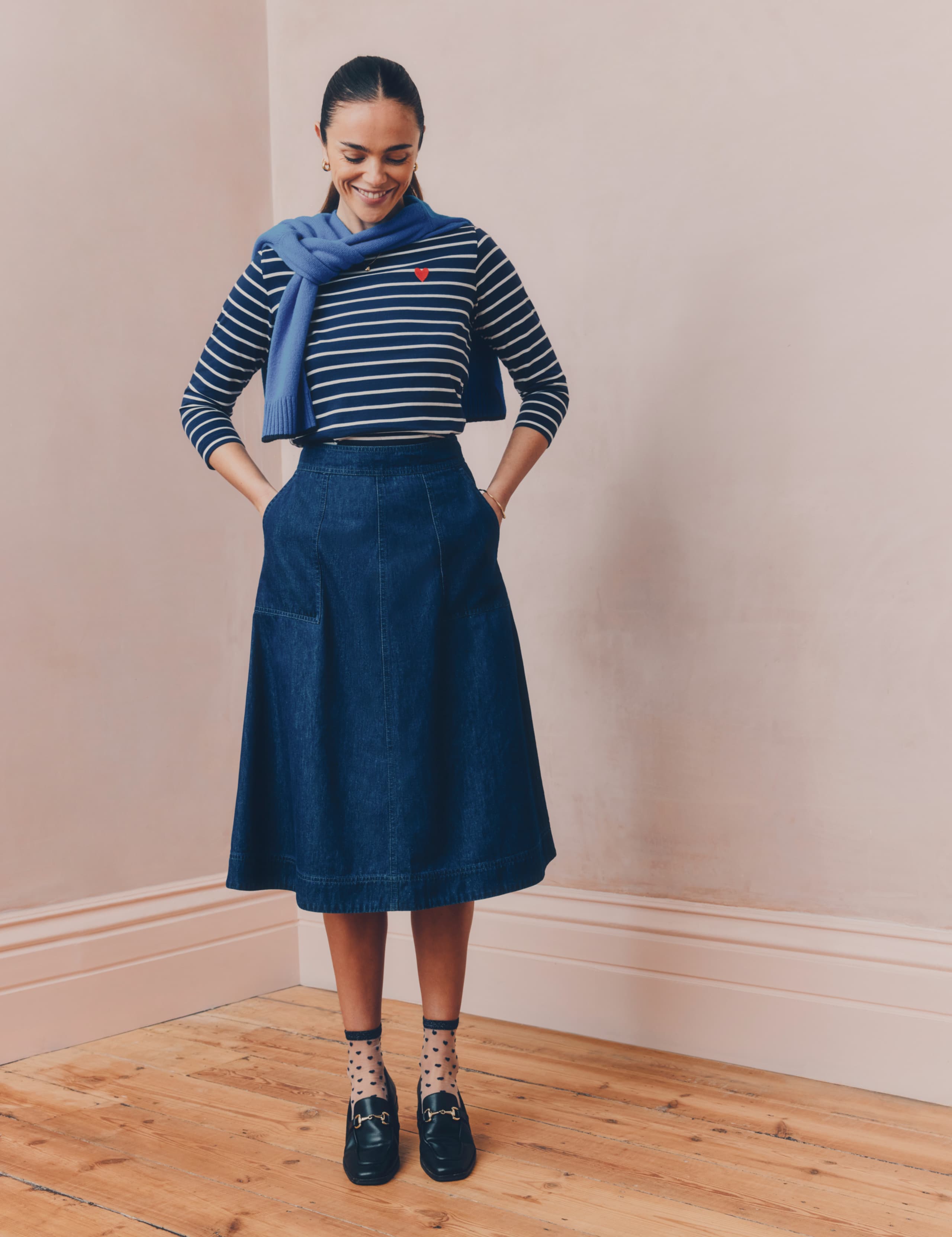 Denim Midi A-Line Skirt
