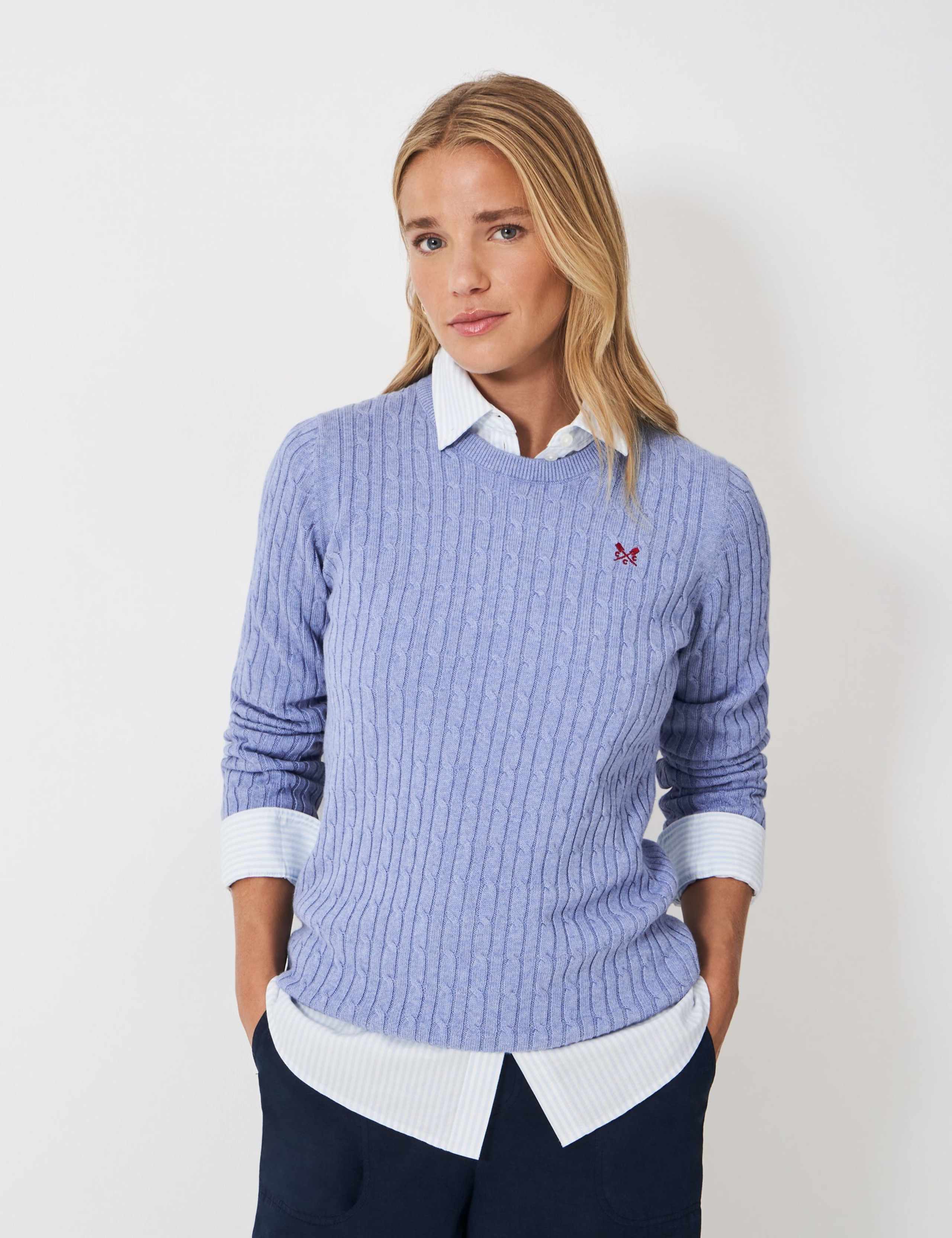 Cotton Rich Cable Knit Crew Neck Jumper