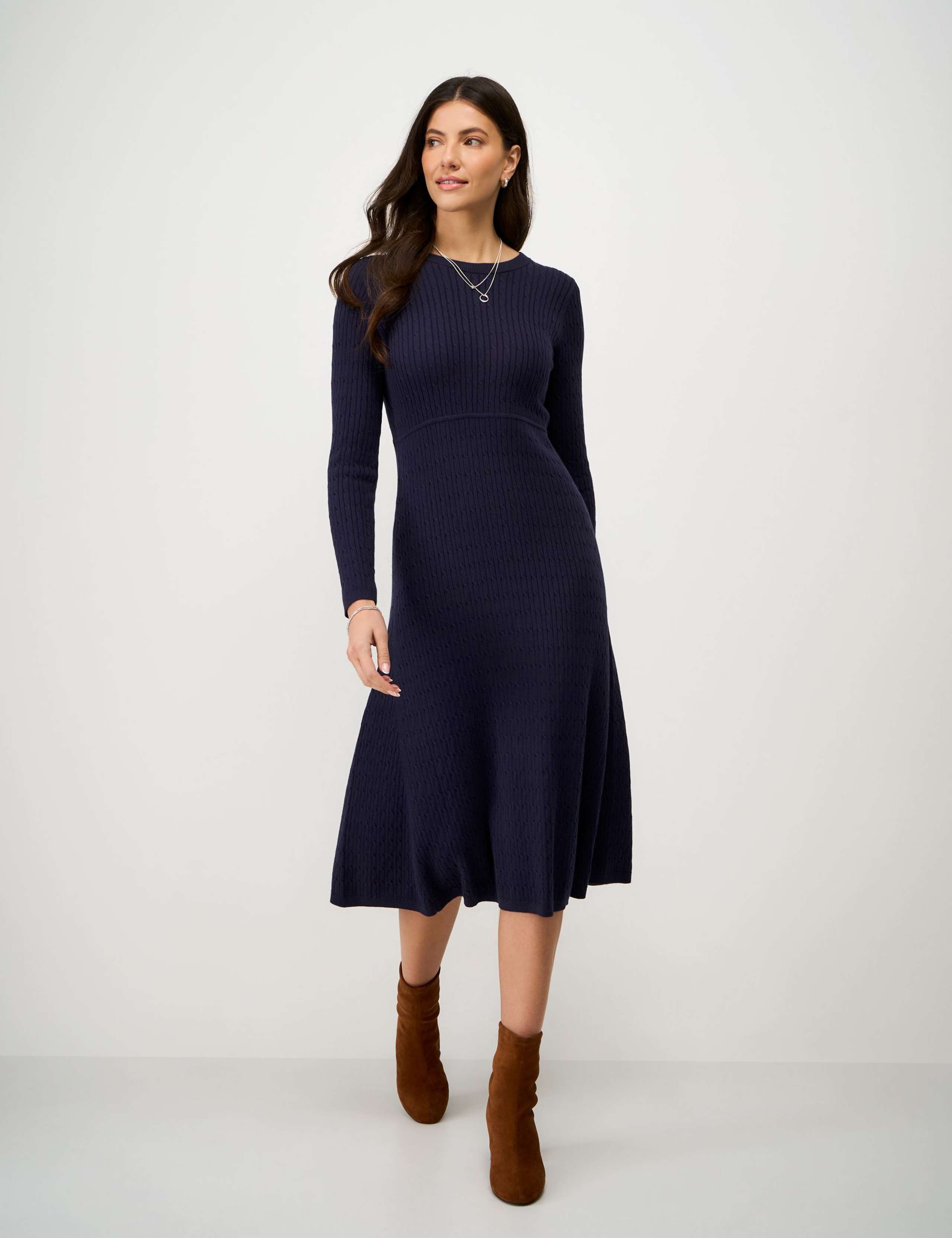 Cotton Rich Cable Midi Skater Knitted Dress