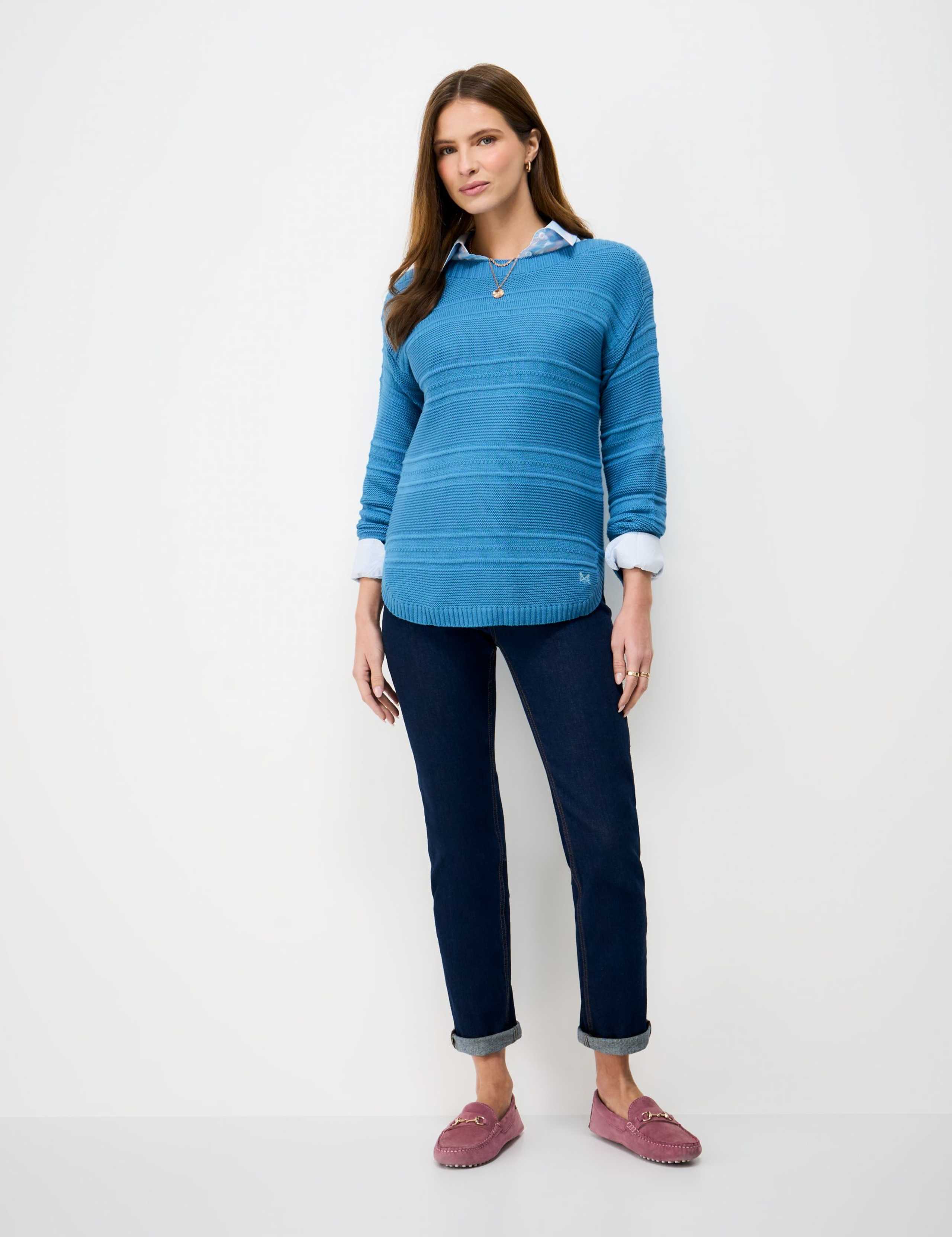 Cotton Rich Textured Slash Neck Jumper