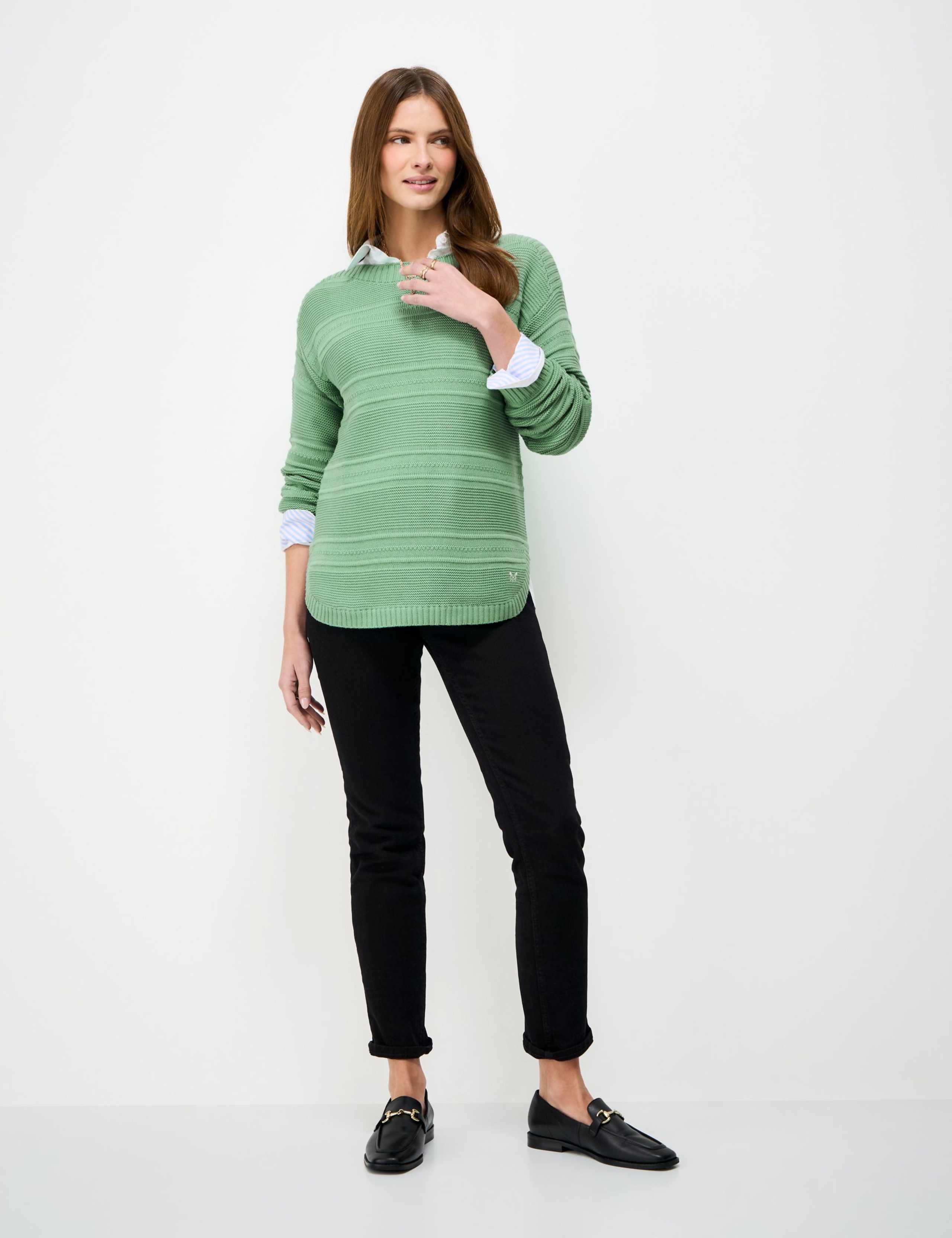 Cotton Rich Textured Slash Neck Jumper