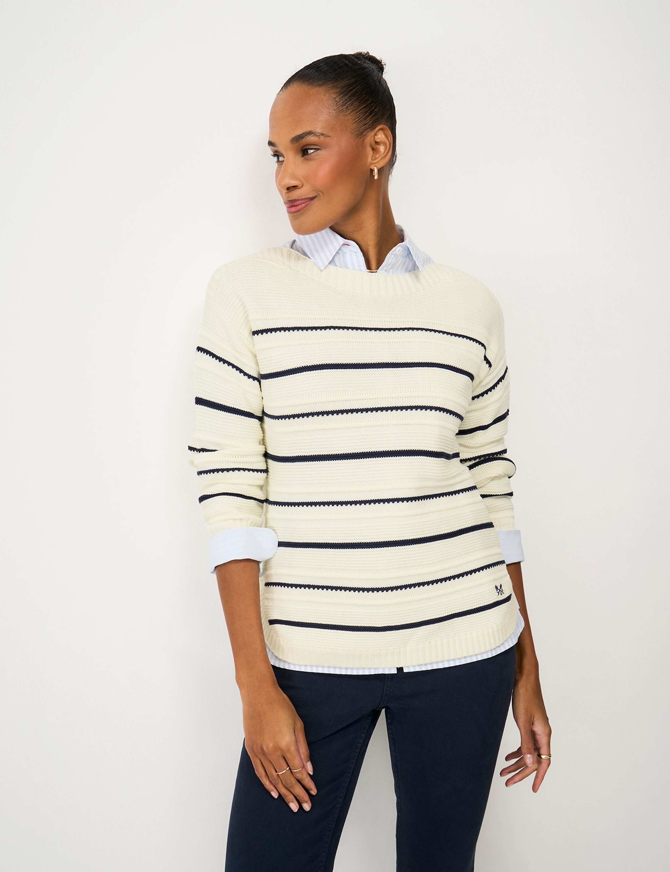 Cotton Rich Textured Slash Neck Jumper