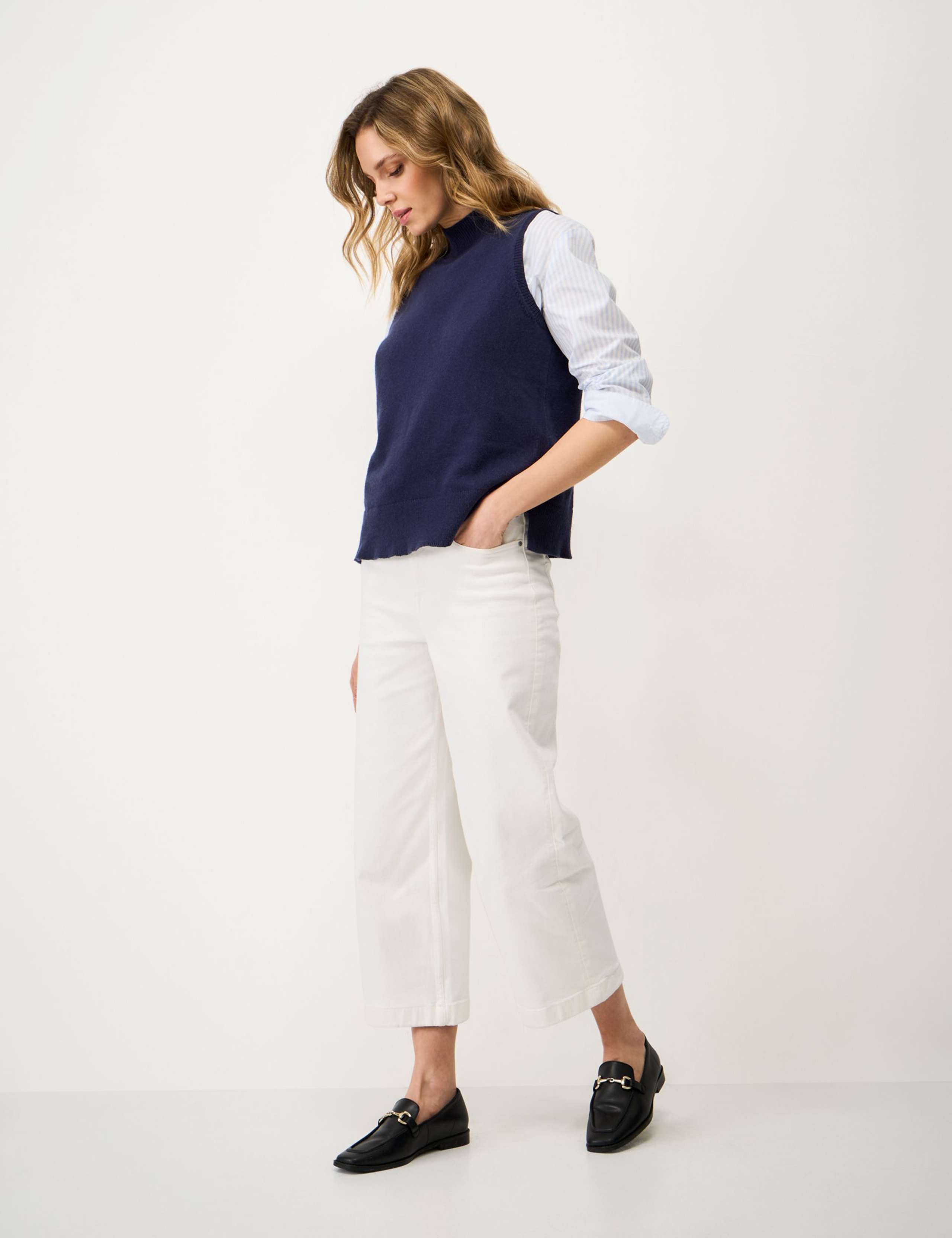 Cotton Rich Funnel Neck Knitted Vest with Wool