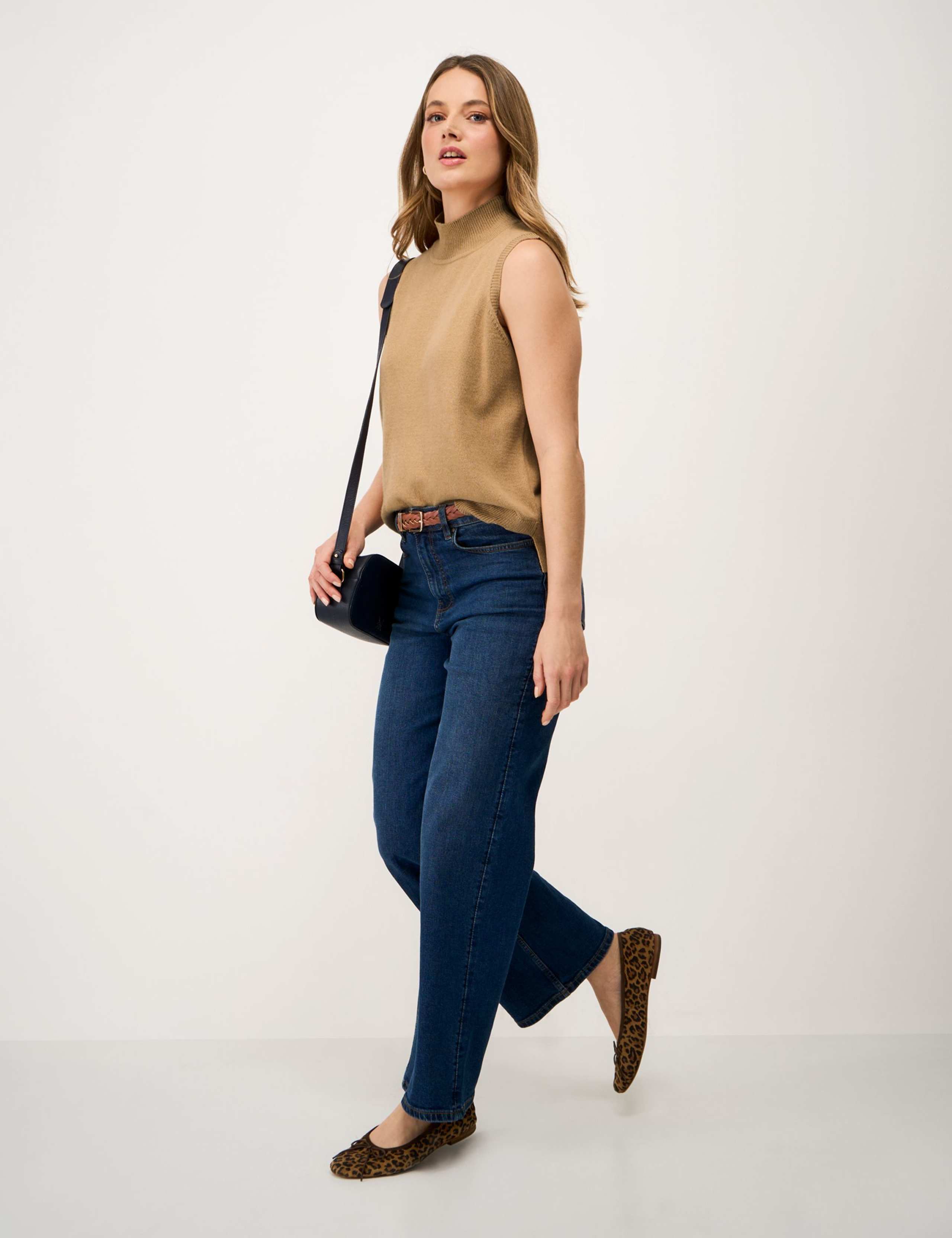 Cotton Rich Funnel Neck Knitted Vest with Wool