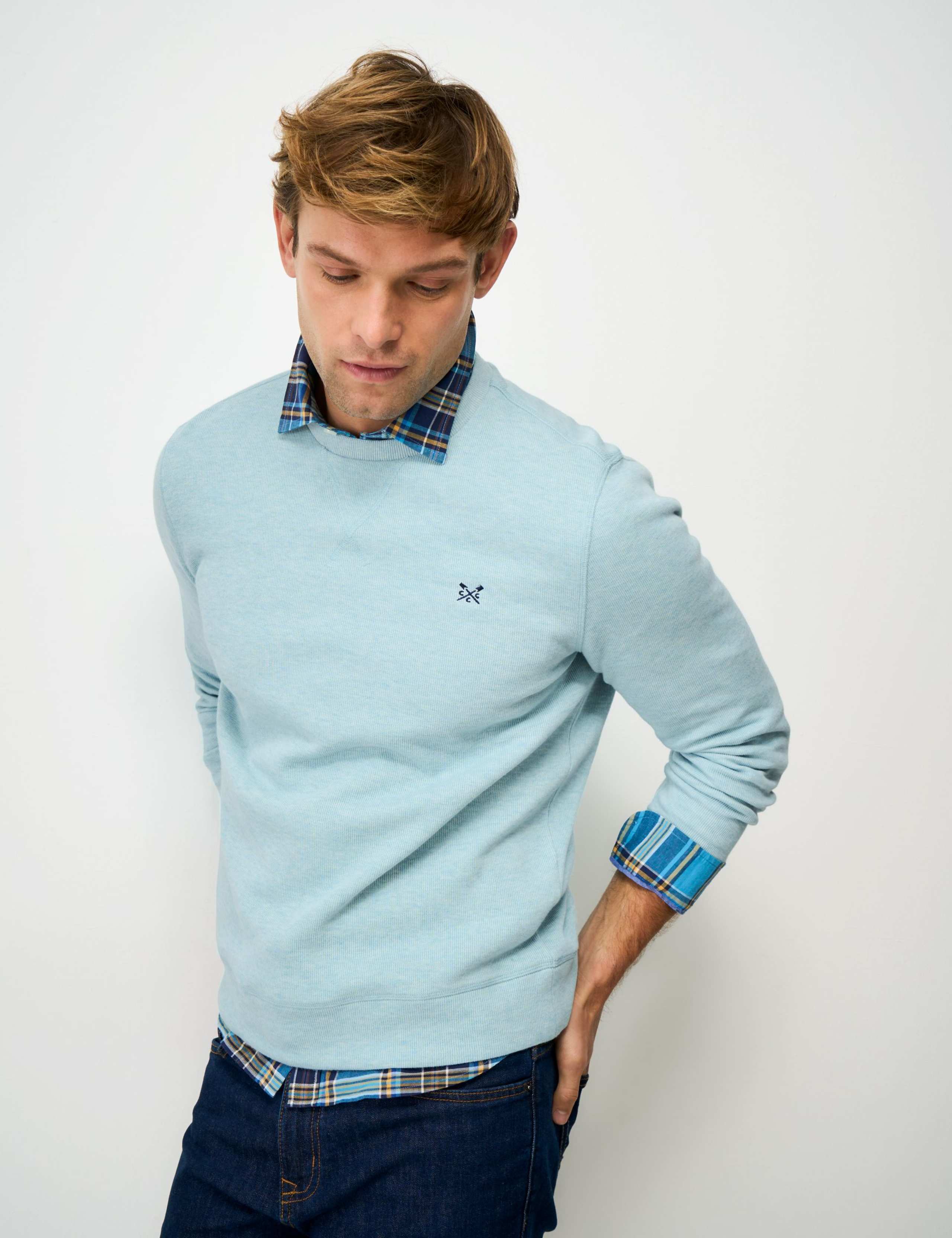 Pure Cotton Ribbed Crew Neck Jumper