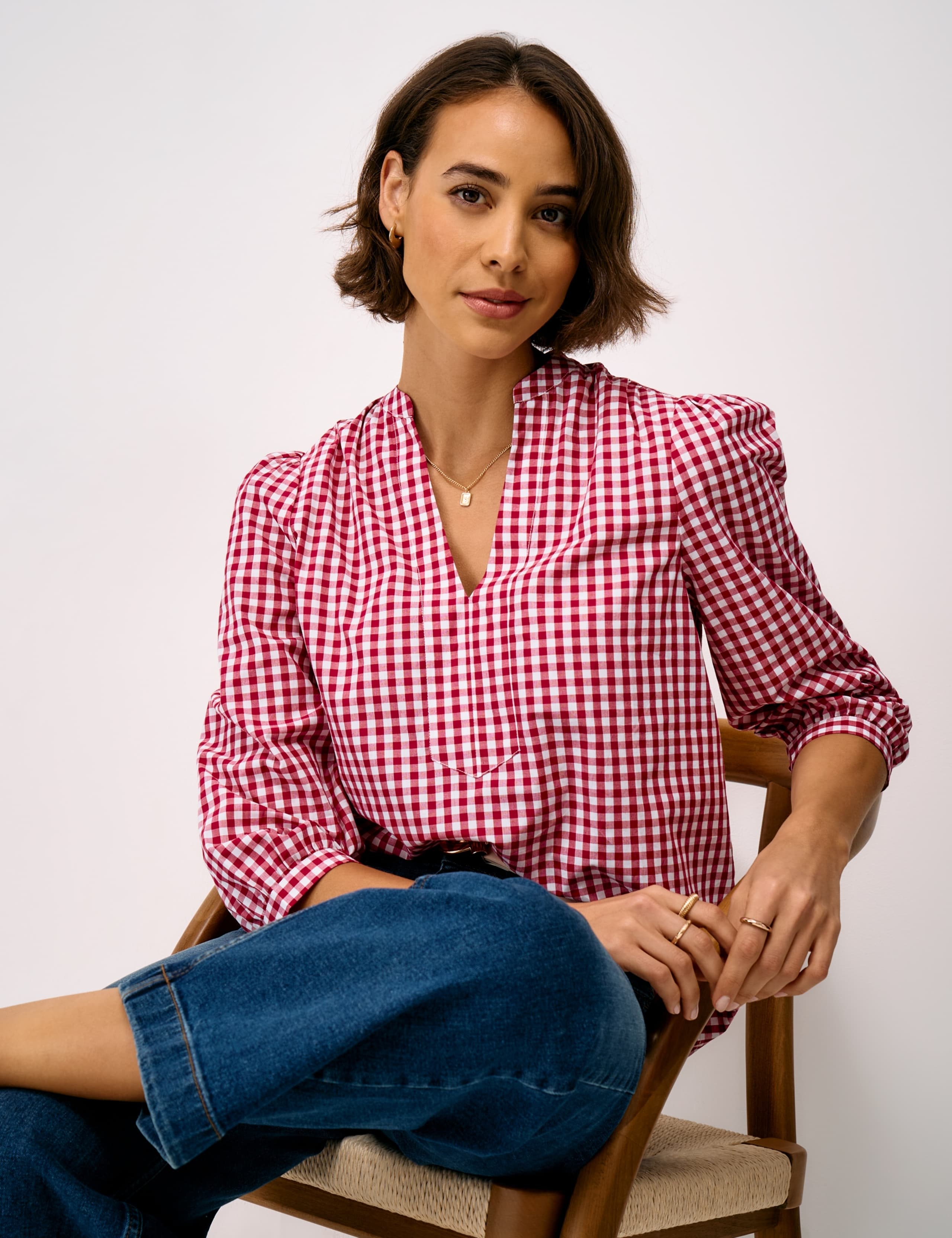 Pure Cotton Striped V-Neck Blouse