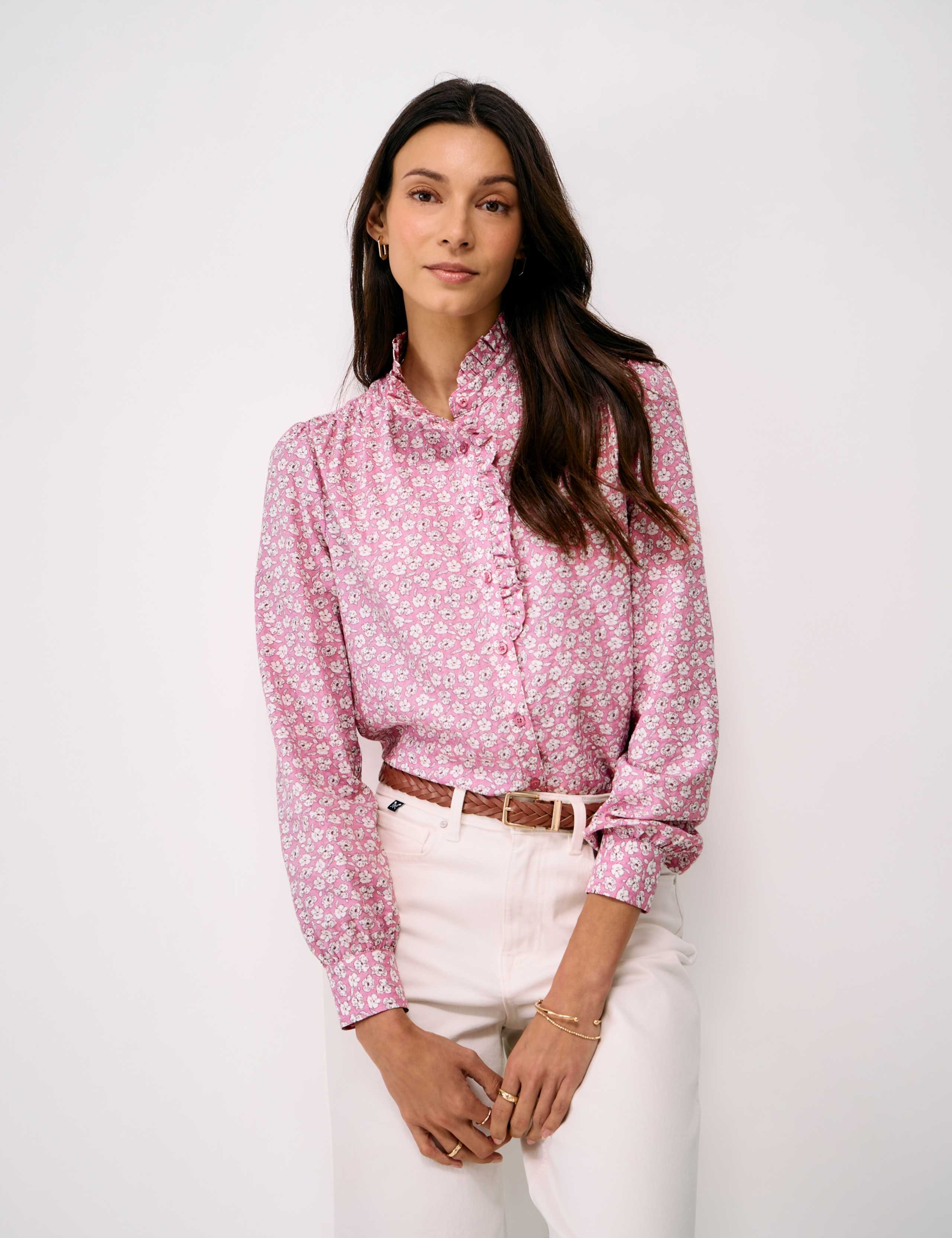 Floral Frill Detail Blouse with Cotton