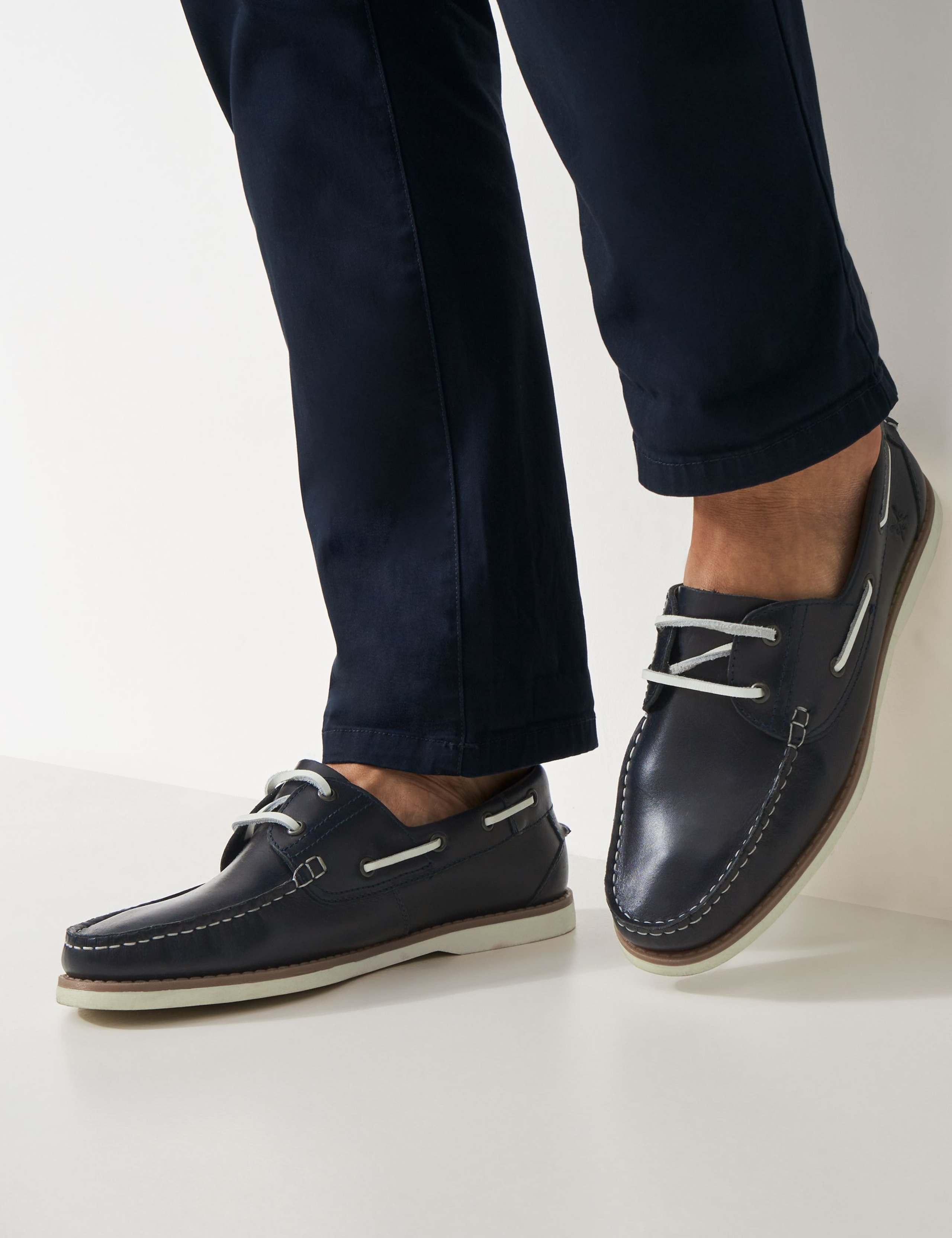 Leather Pull On Lace Up Deck Shoes