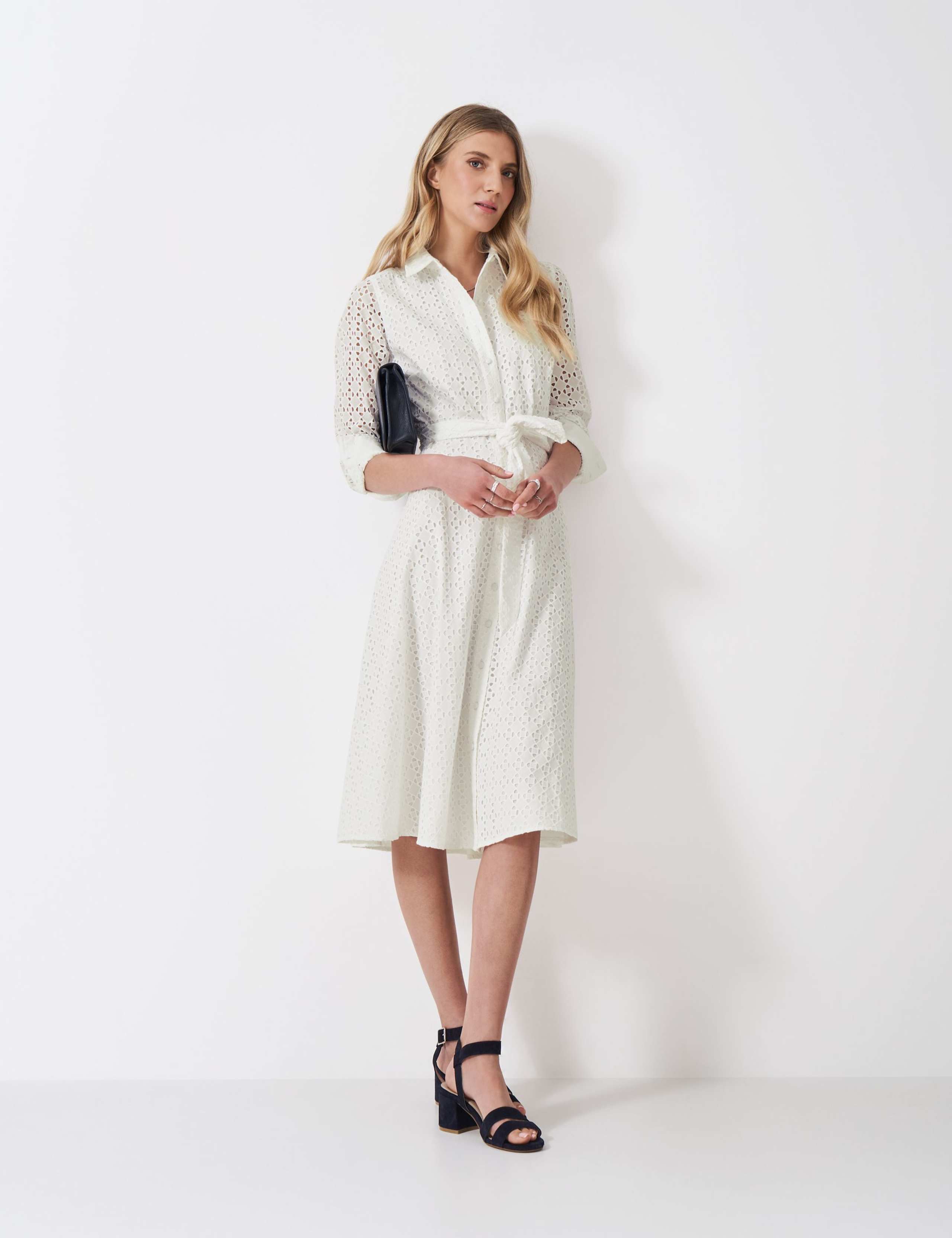 Pure Cotton Broderie Midi Shirt Dress