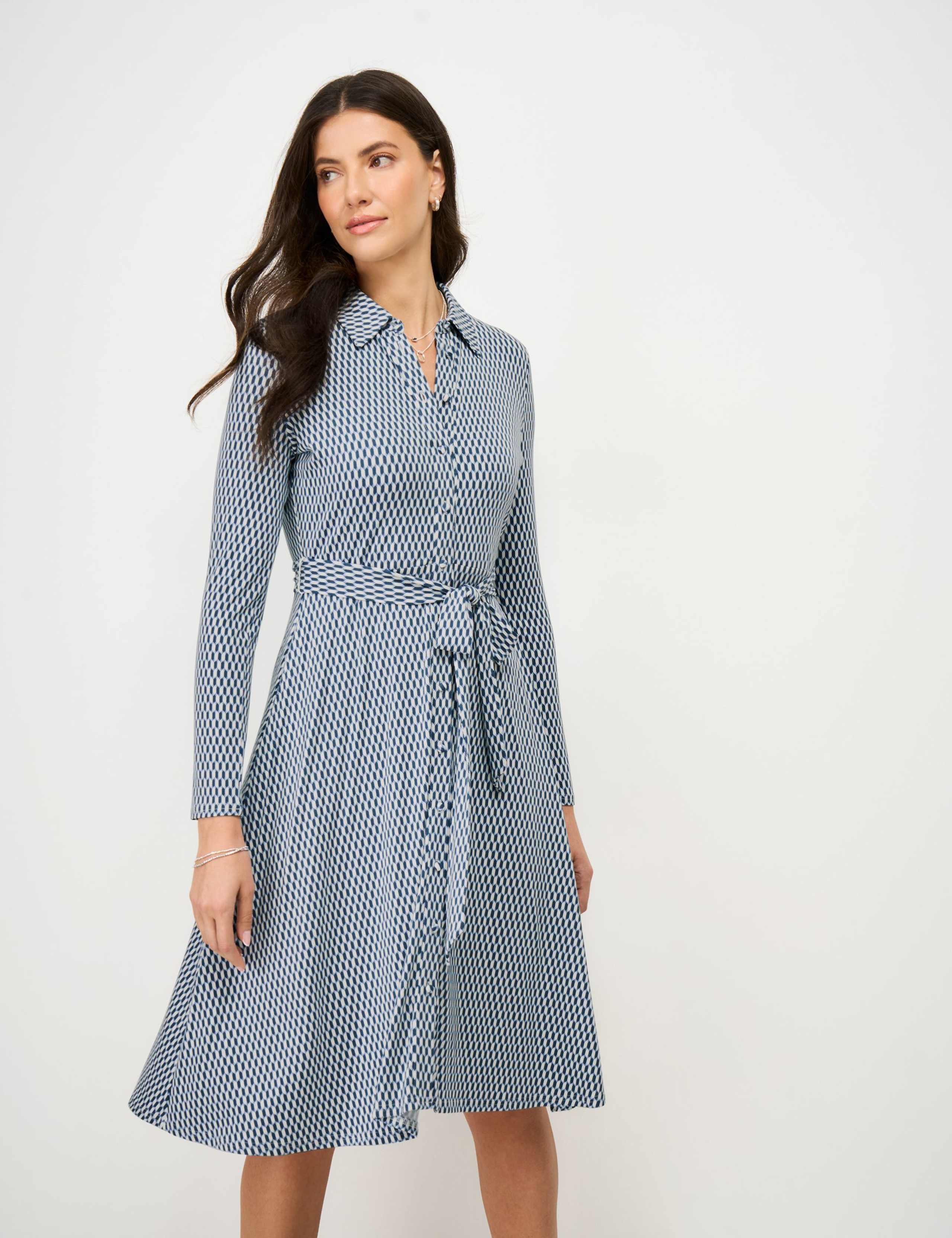 Jersey Geometric Knee Length Shirt Dress