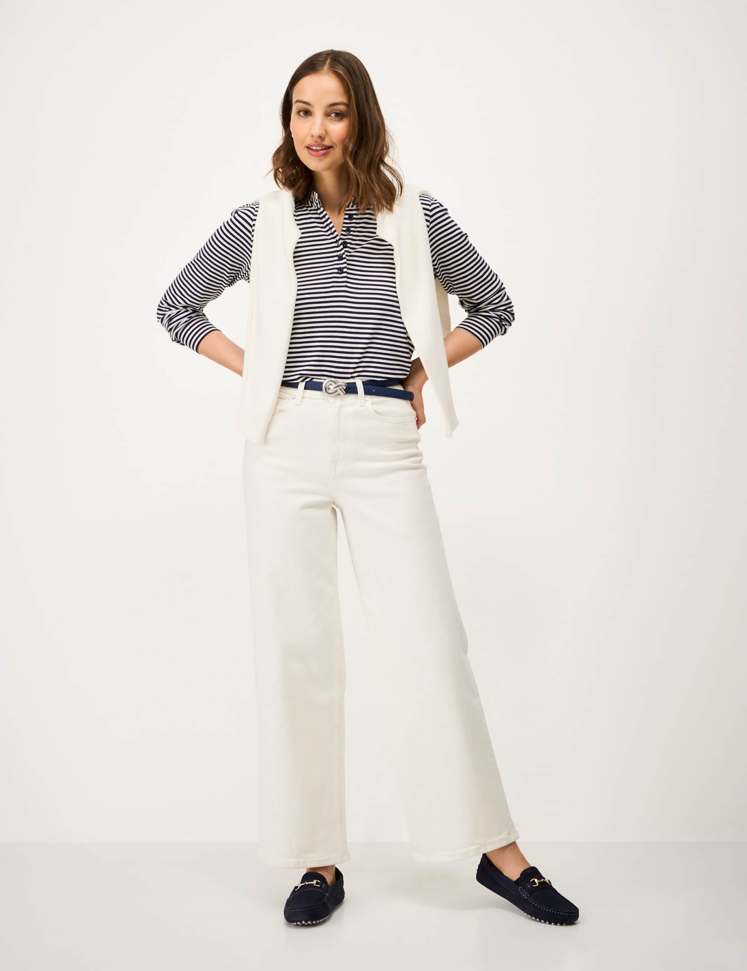 Jersey Striped Frill Neck Blouse