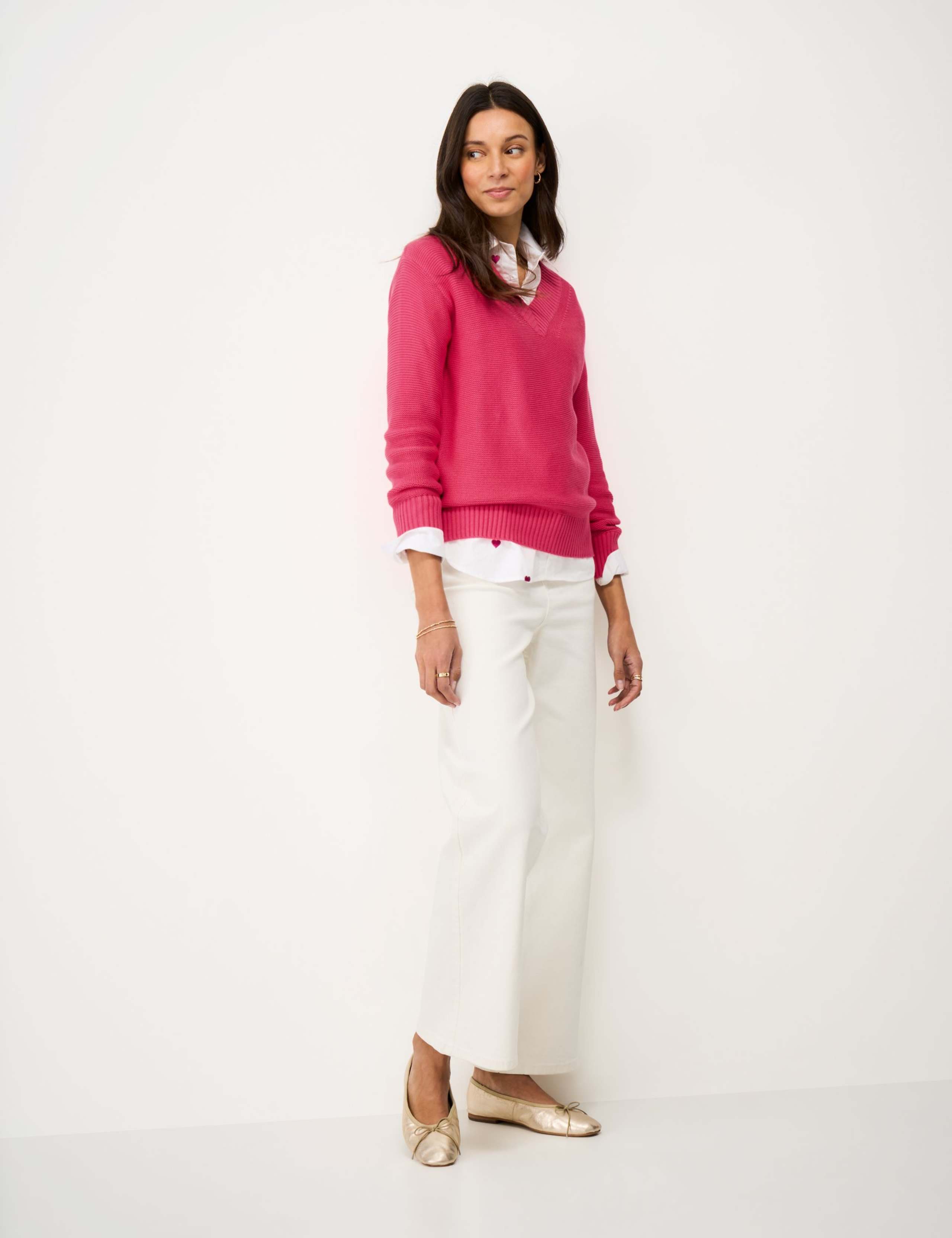 Pure Cotton Textured V-Neck Jumper