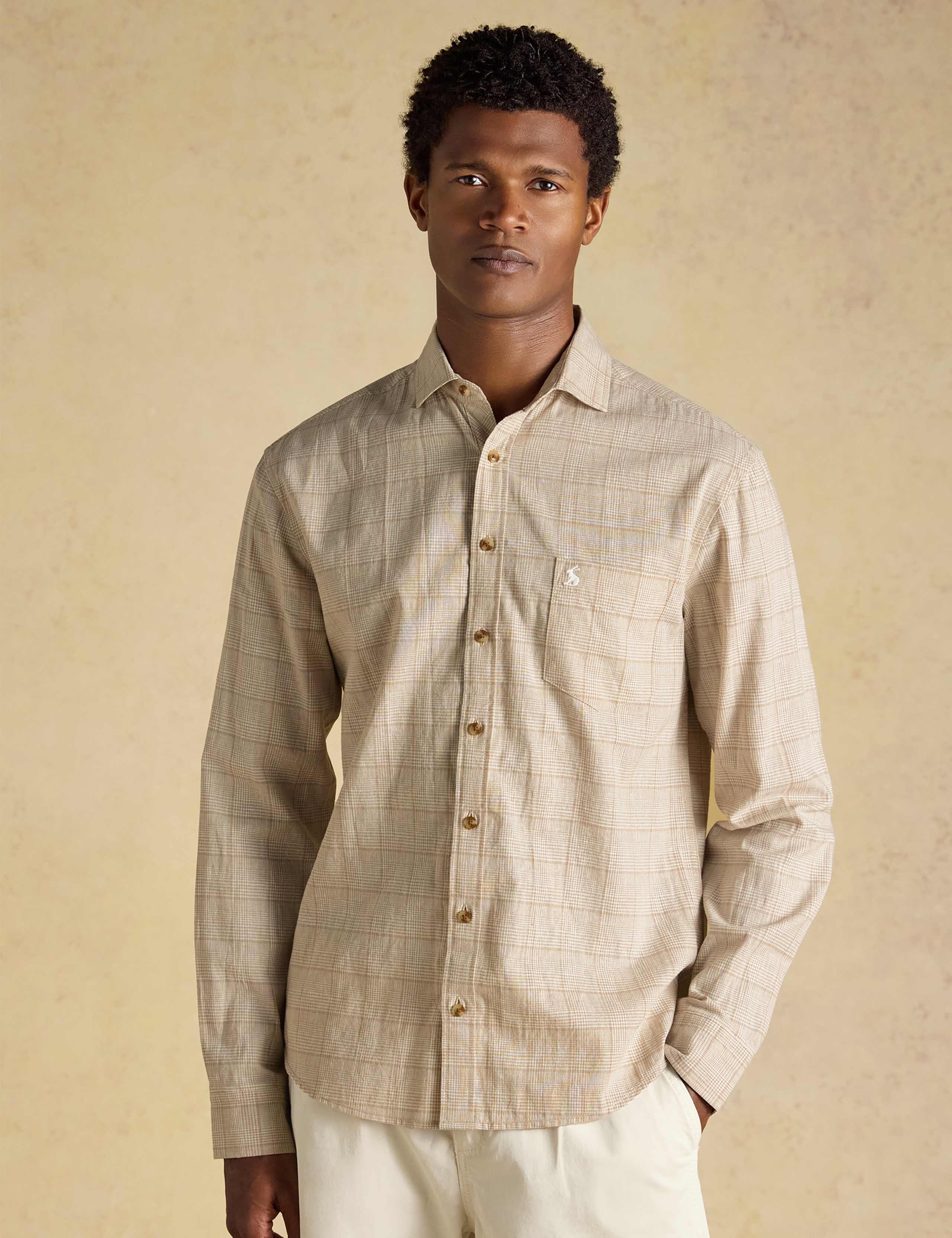 Regular Fit Cotton Linen Blend Checked Shirt