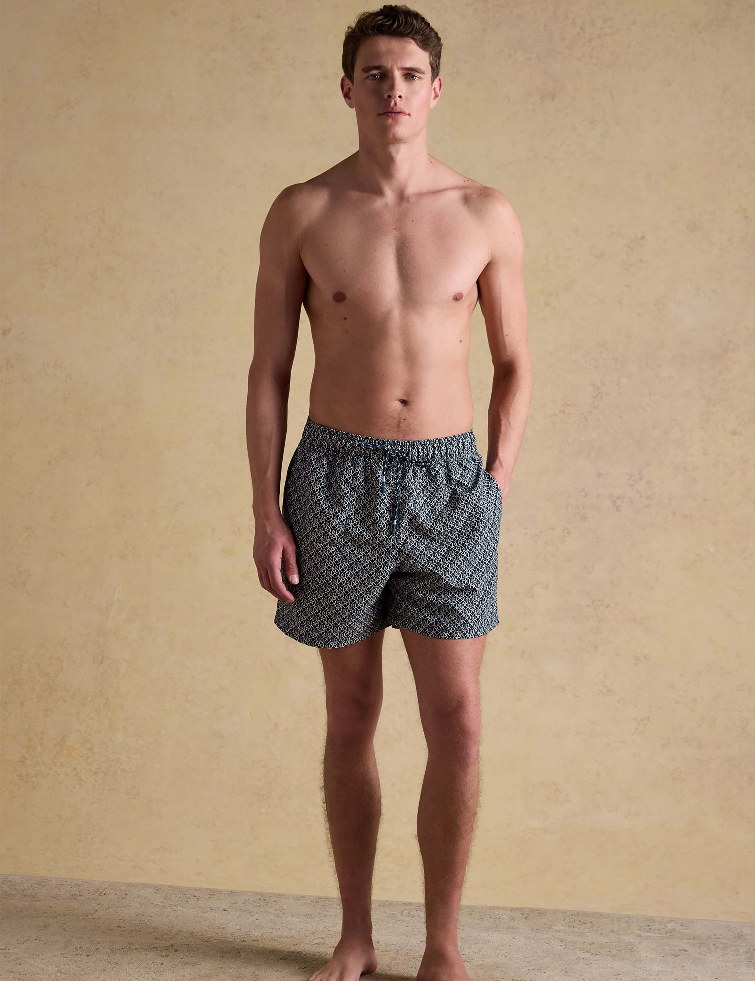 Pocketed Starfish Print Swim Shorts