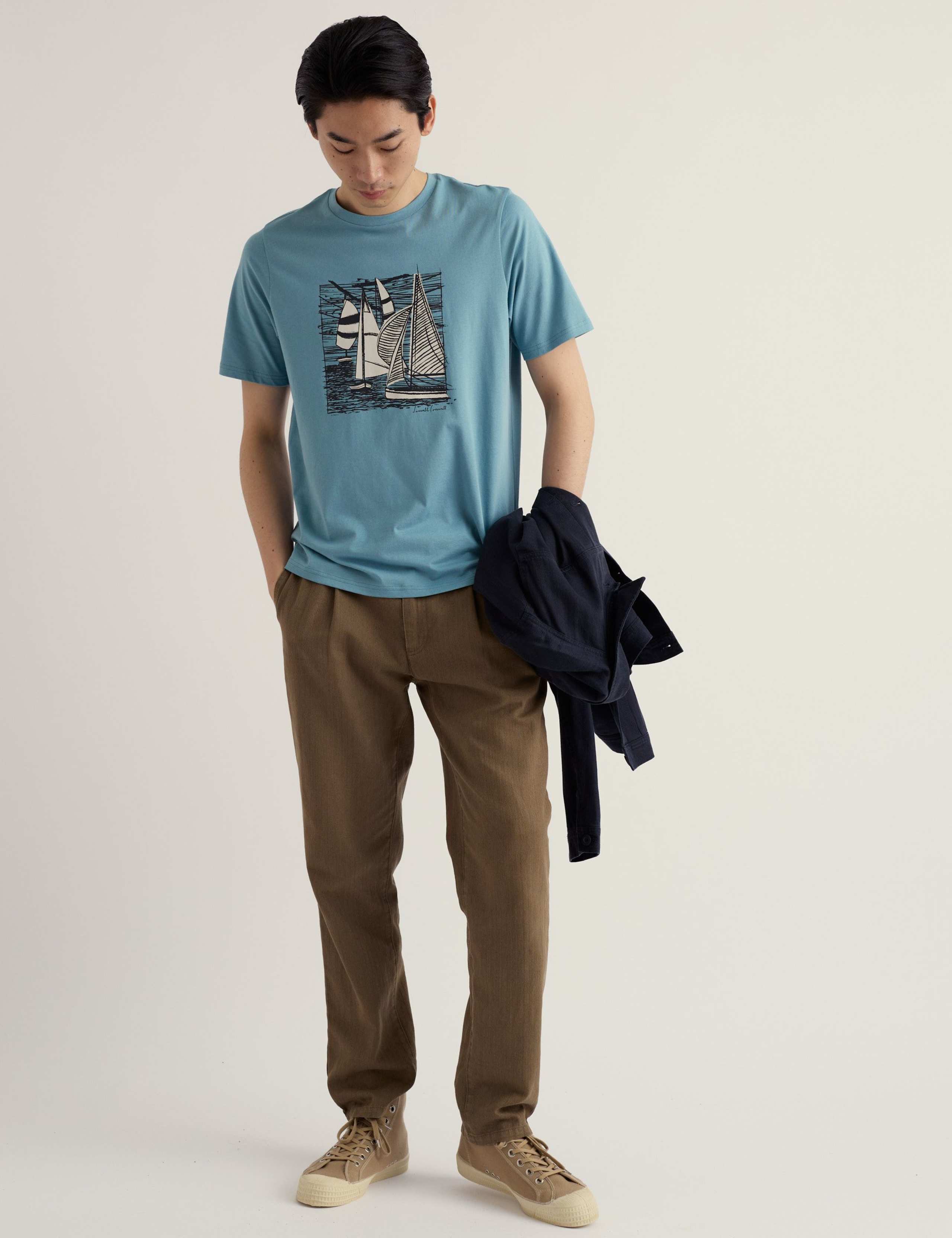 Pure Cotton Sailing Boat Graphic T-Shirt