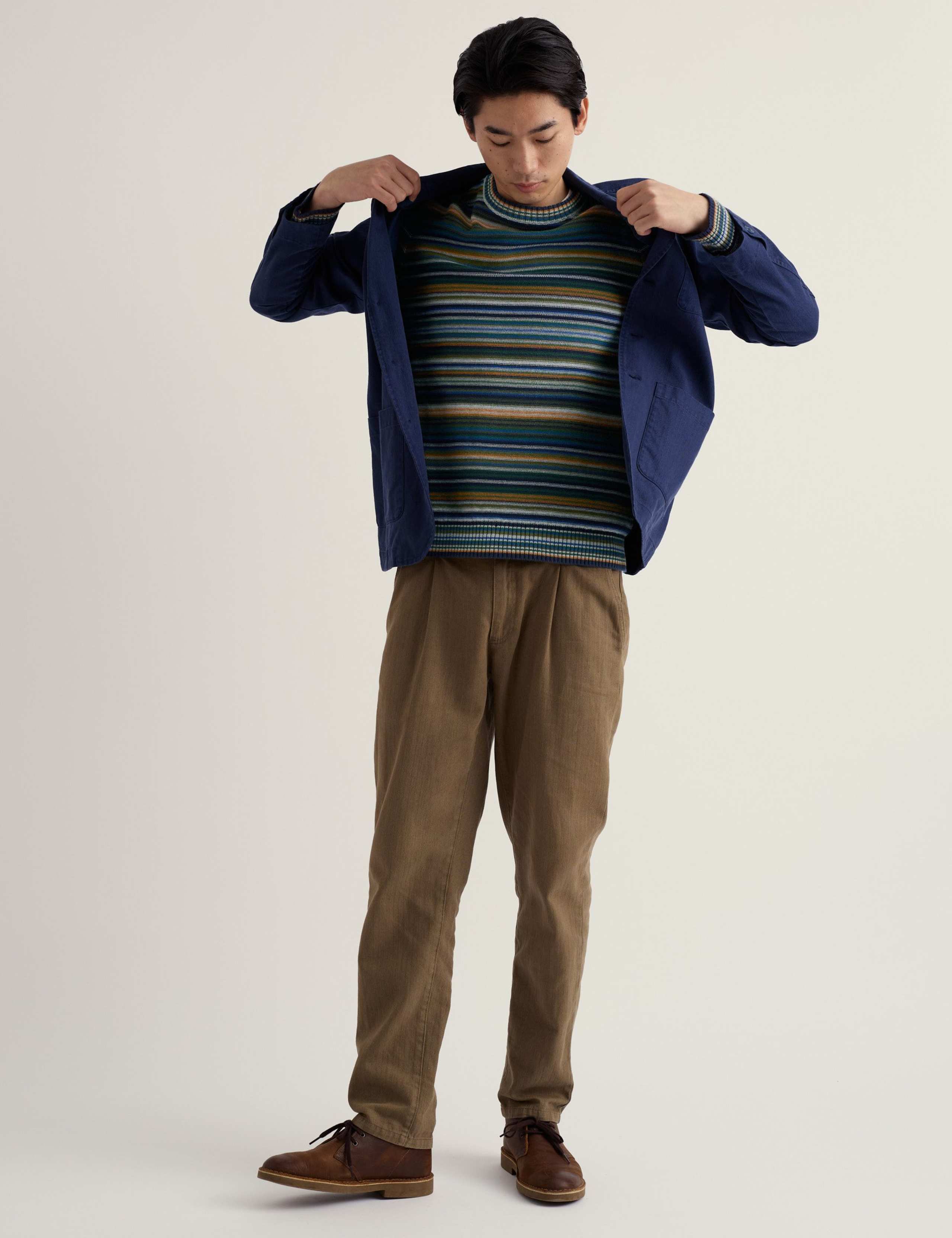 Pure Cotton Striped Crew Neck Jumper