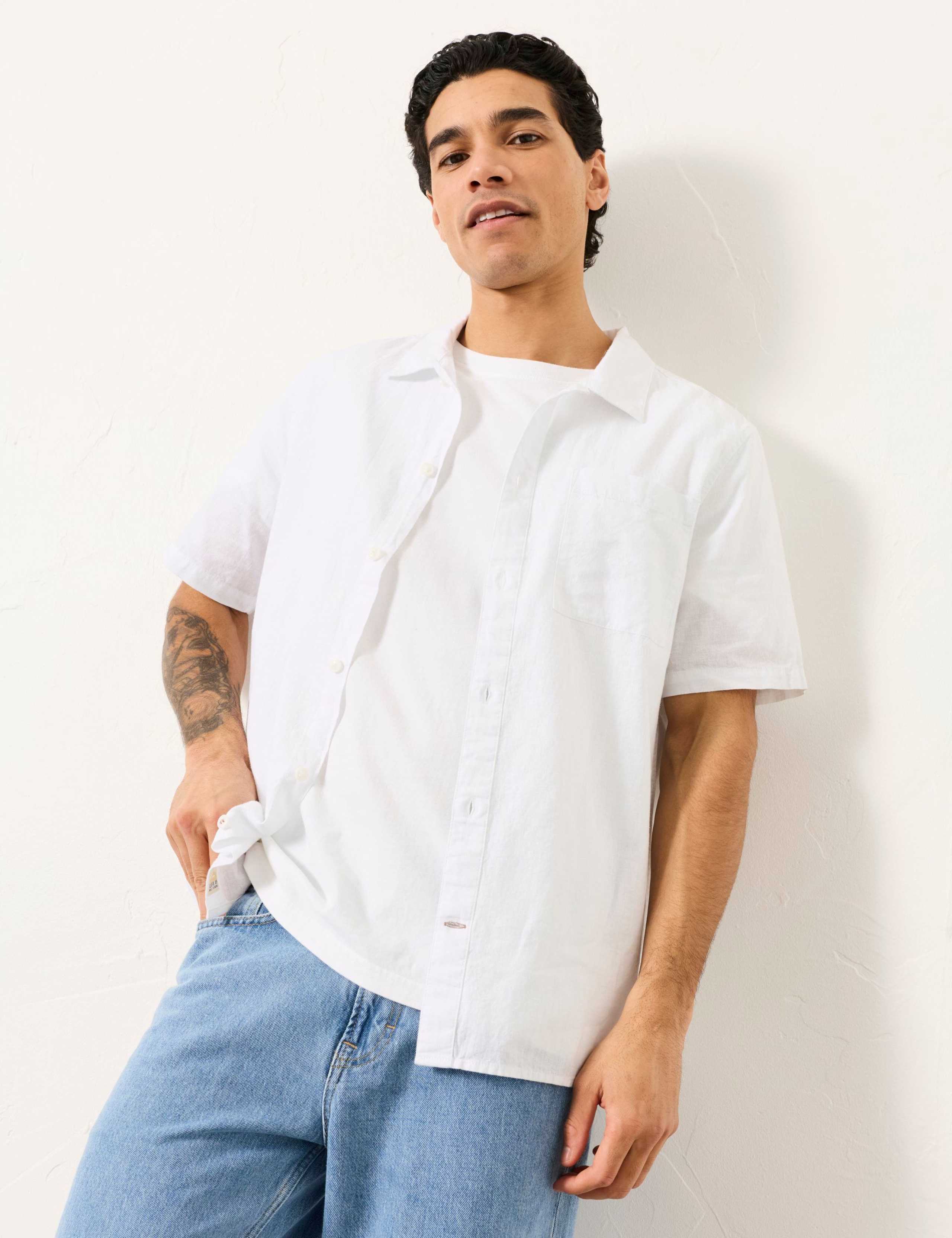 Relaxed Fit Linen Blend Short Sleeve Shirt