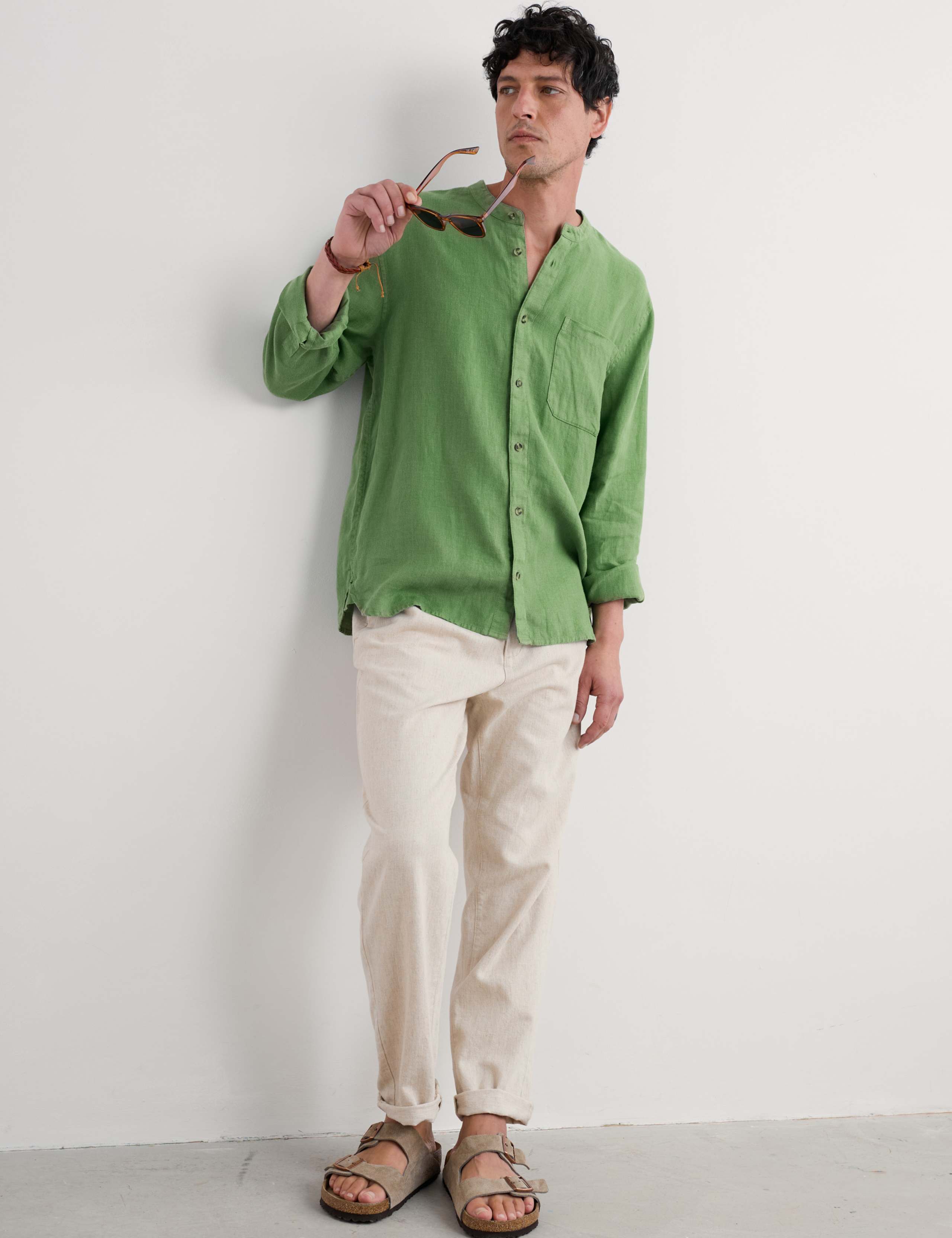 Pure Linen Grandad Collar Shirt