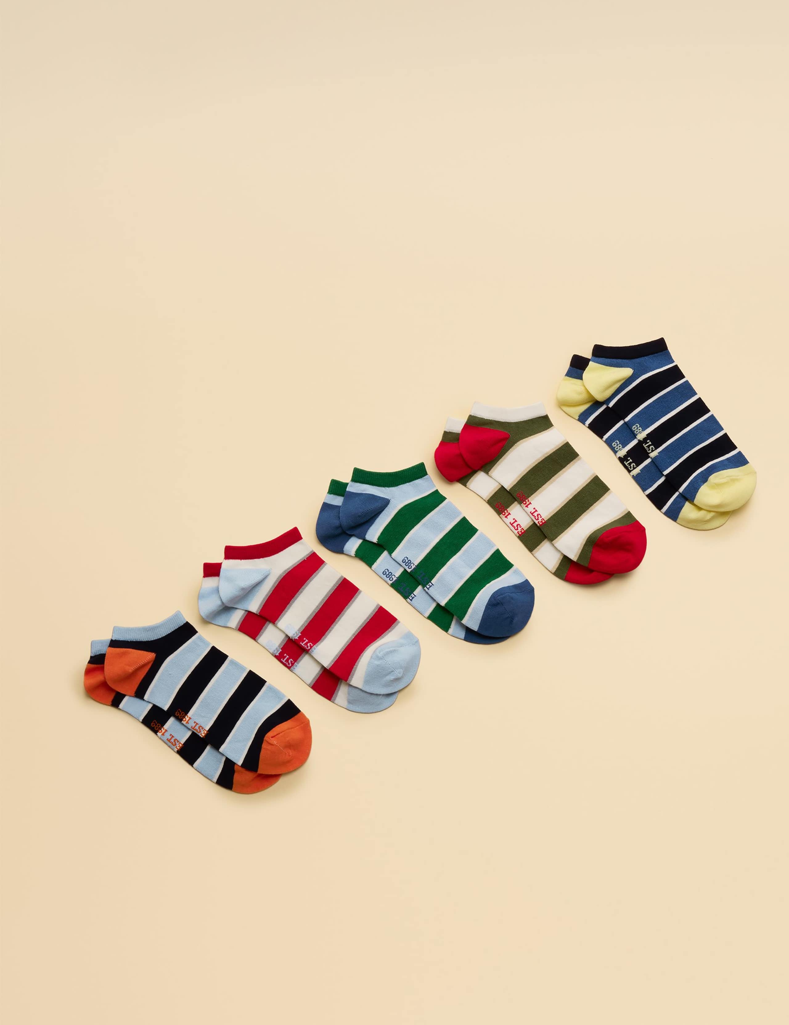 5 Pack Cotton Rich Striped Trainer Socks
