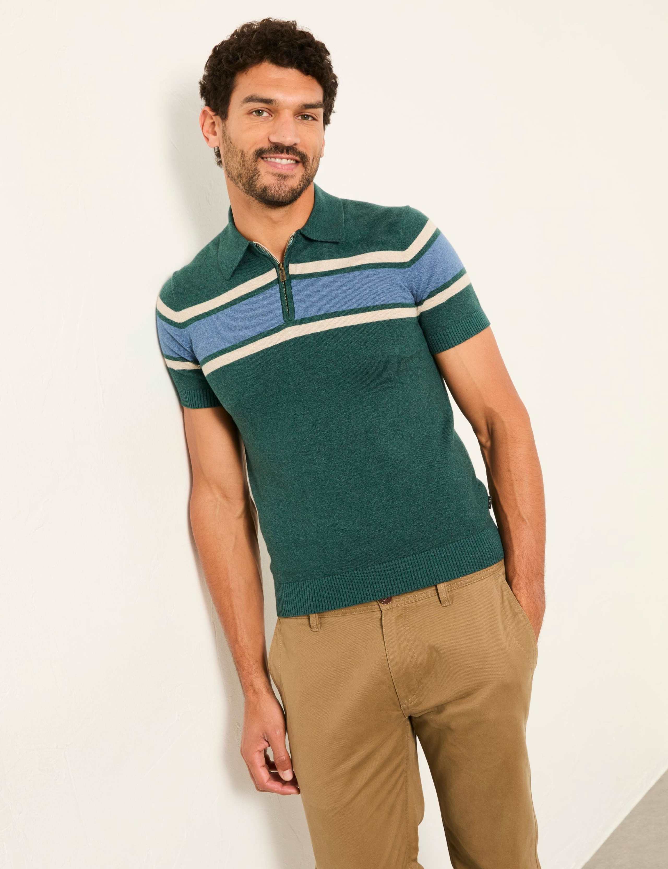 Cotton Rich Striped Polo Shirt with Cashmere