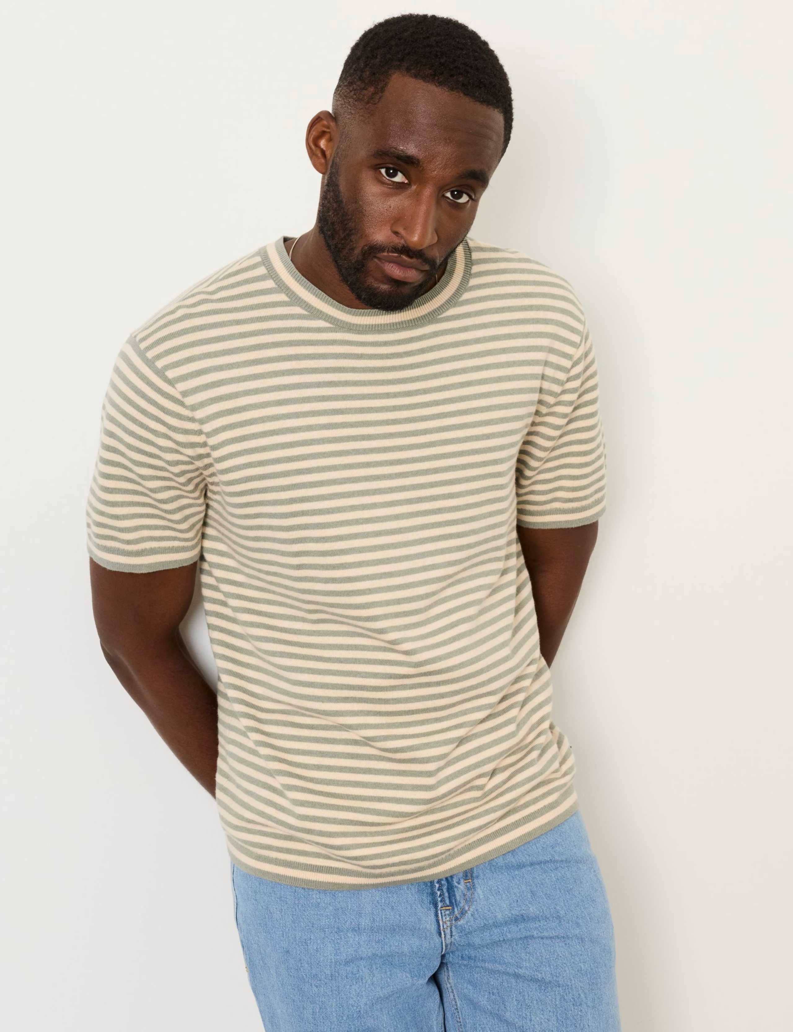 Cotton Rich Striped T-Shirt with Cashmere