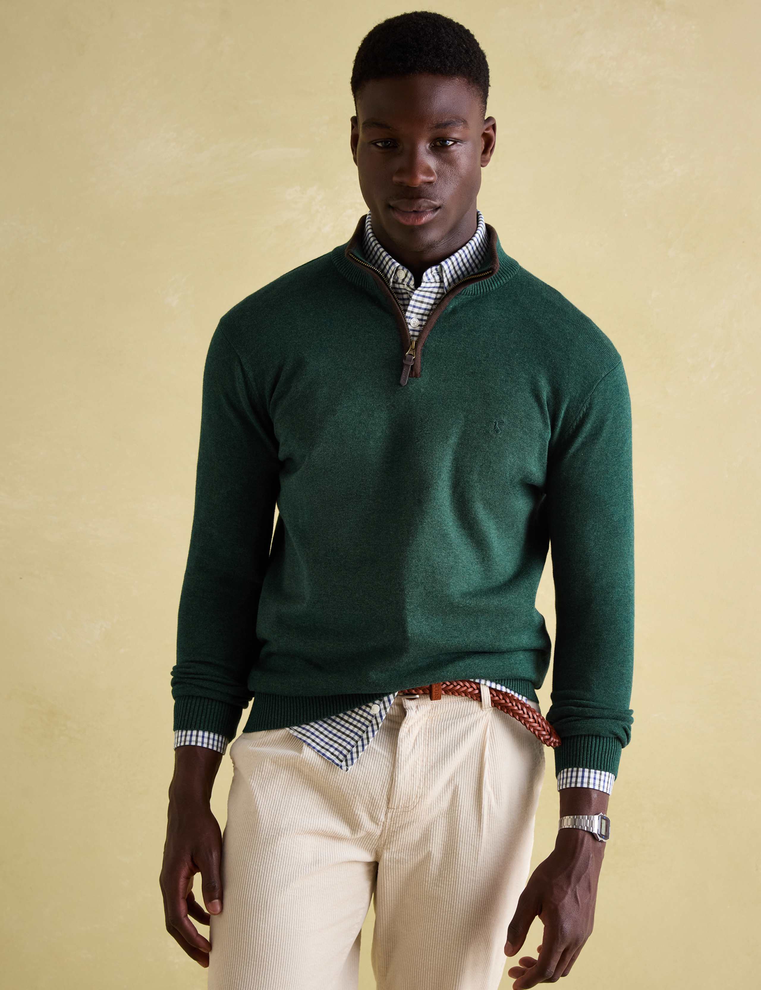 Pure Cotton Funnel Neck Half Zip Jumper