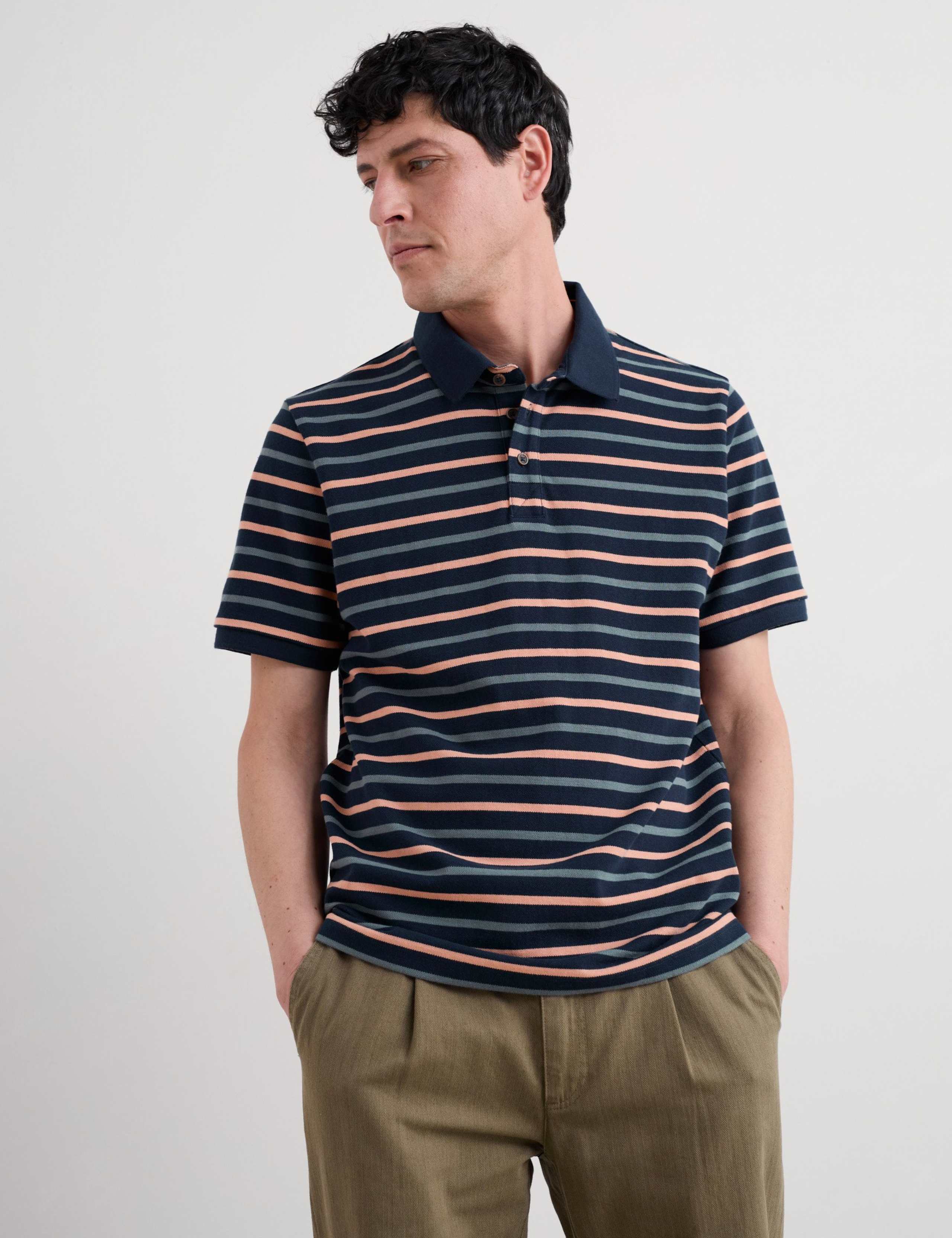 Pure Cotton Striped Polo Shirt