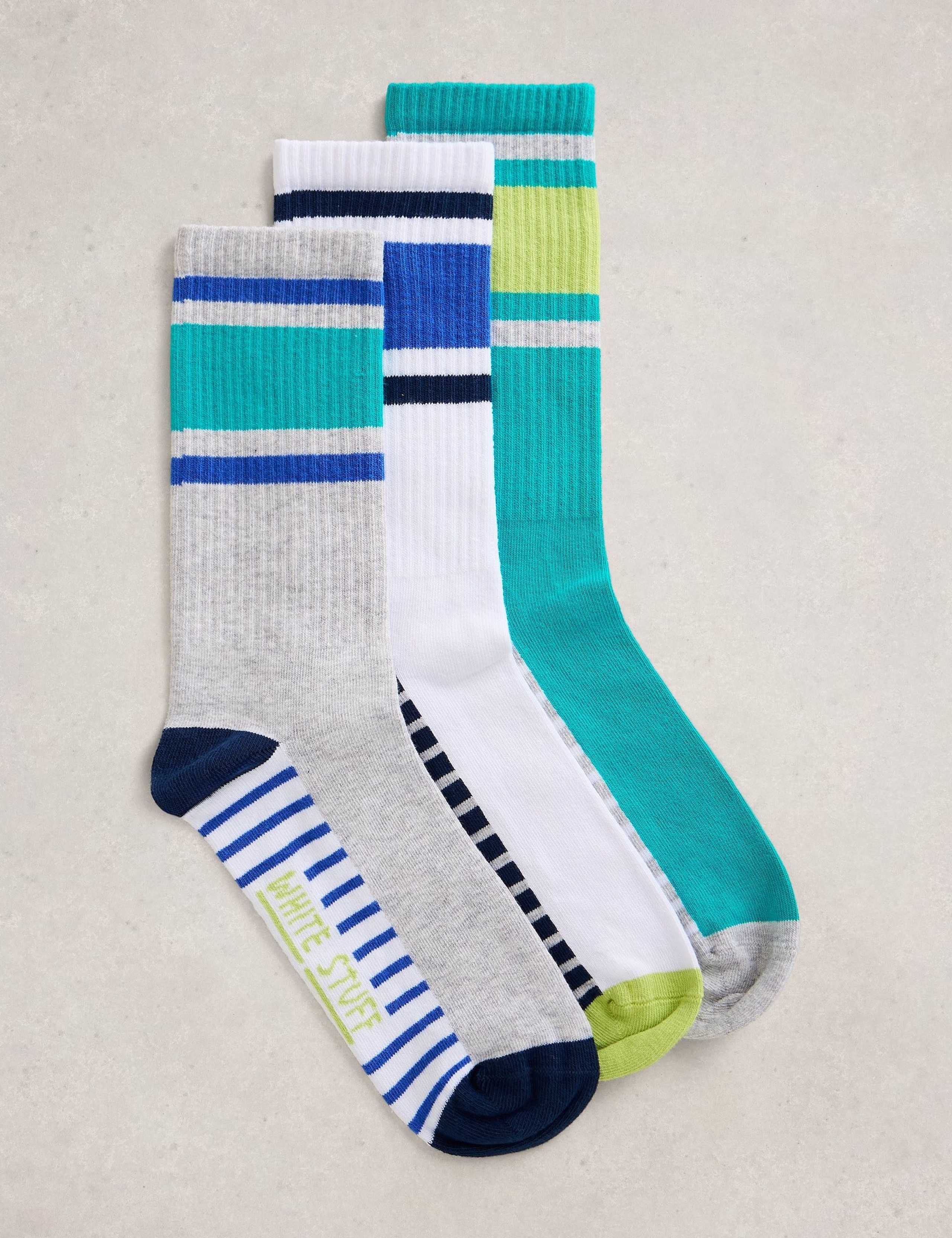 3 Pack Ribbed Striped Ankle Socks