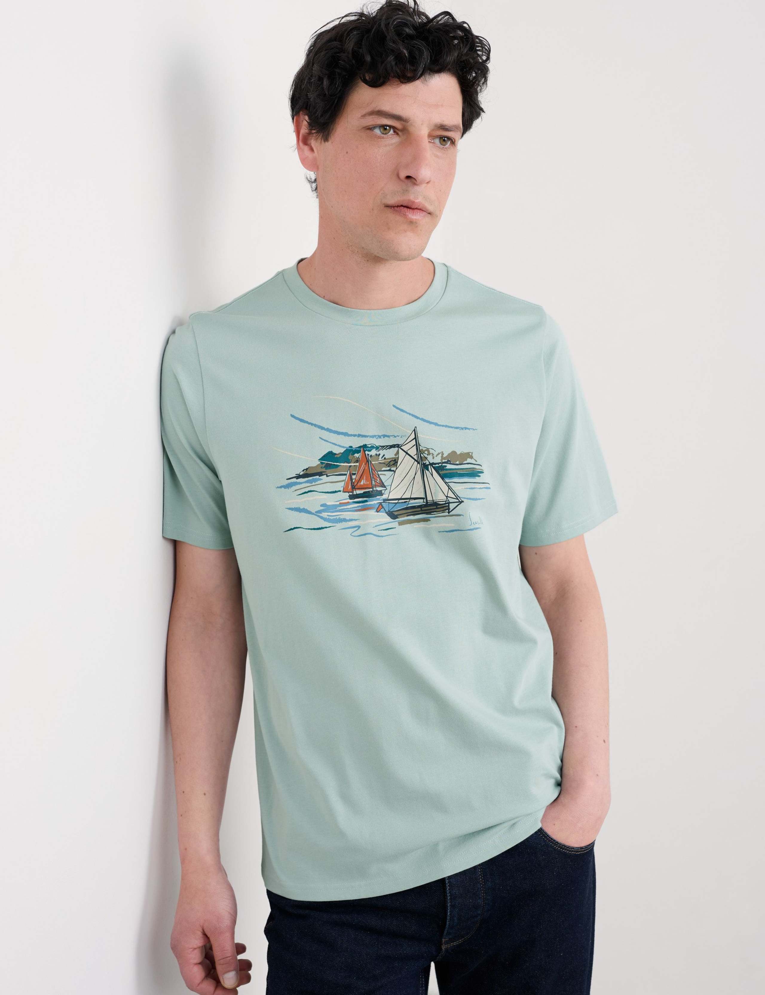 Pure Cotton Boat Graphic T-Shirt