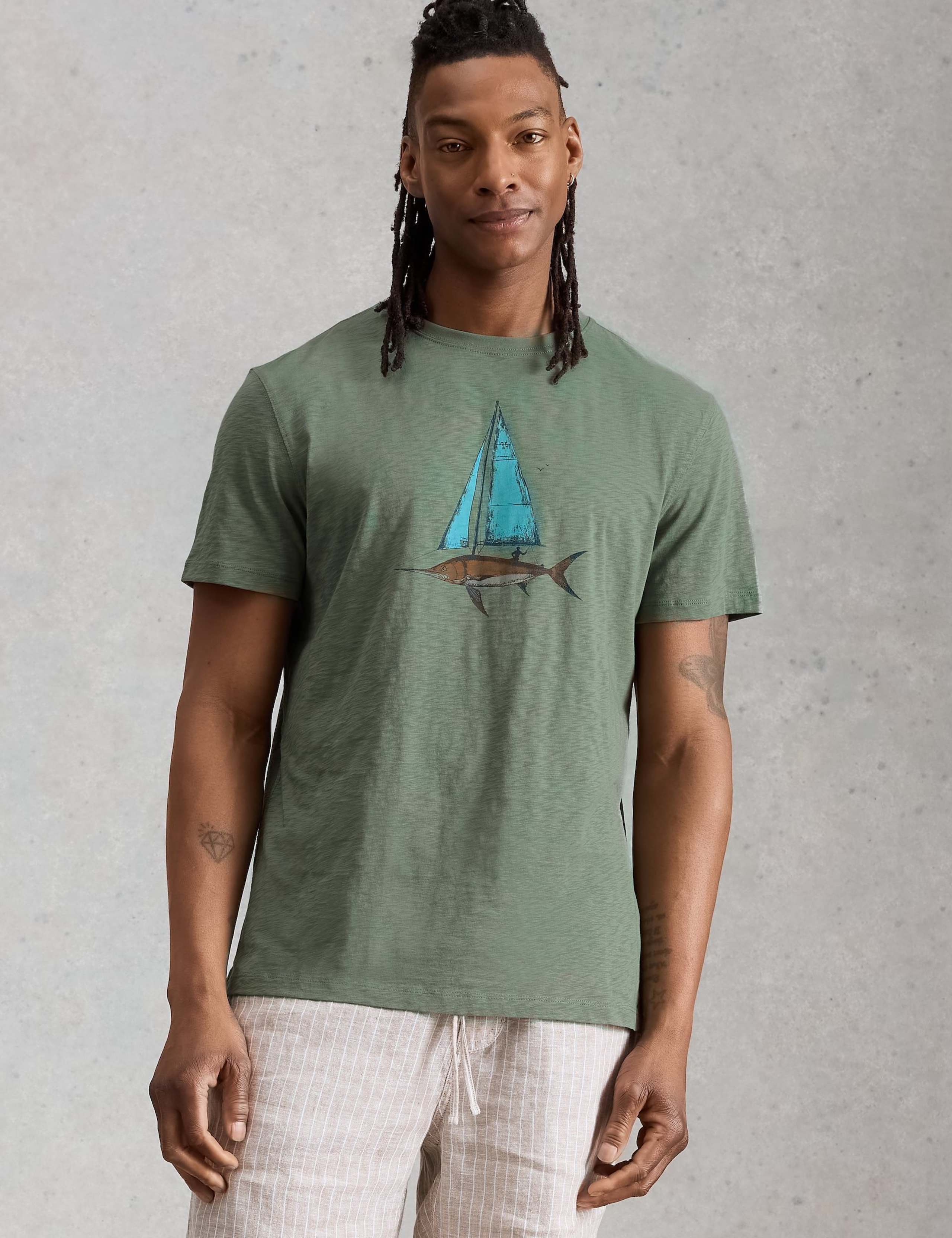 Pure Cotton Fish Sail Graphic T-Shirt