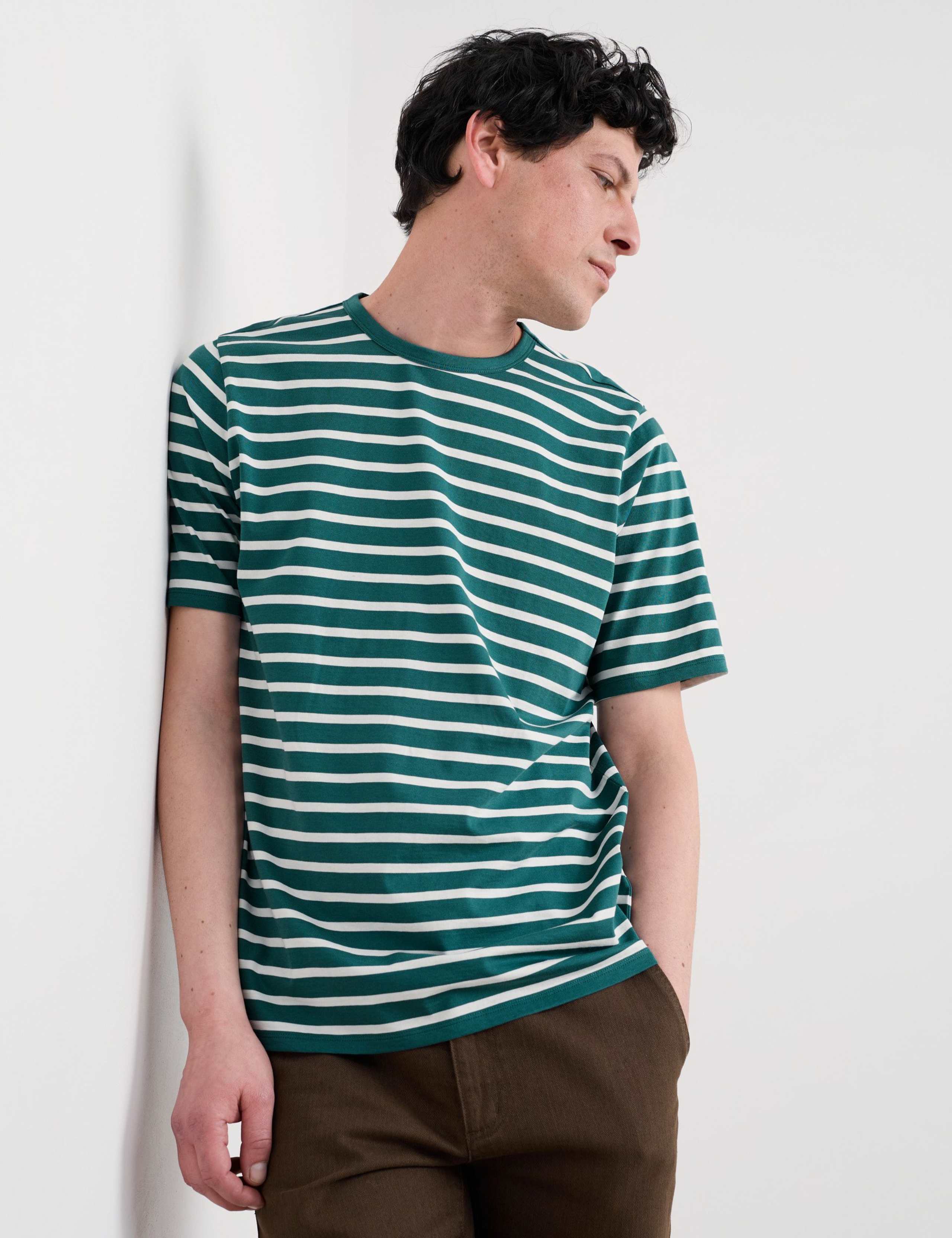 Pure Cotton Striped Crew Neck T-Shirt