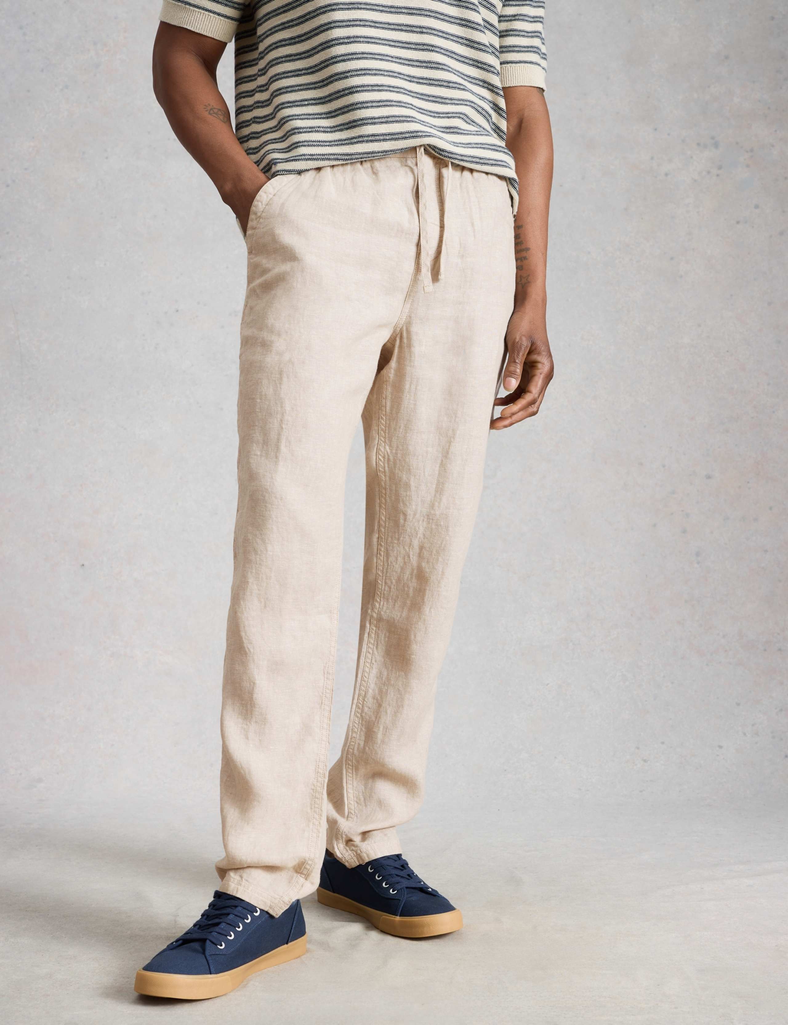 Tapered Fit Pure Linen Trousers
