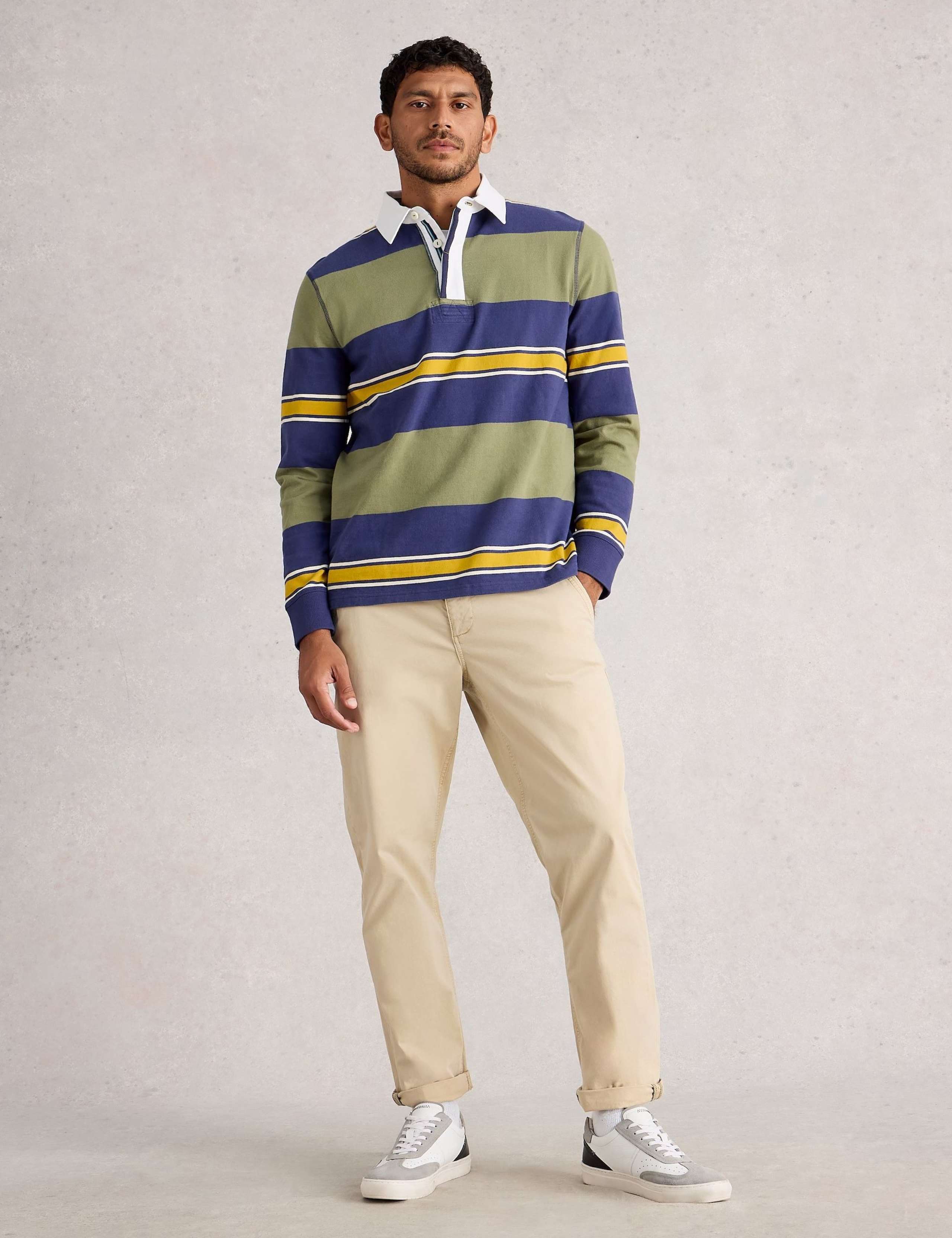 Pure Cotton Contrast Collar Stripe Rugby Shirt