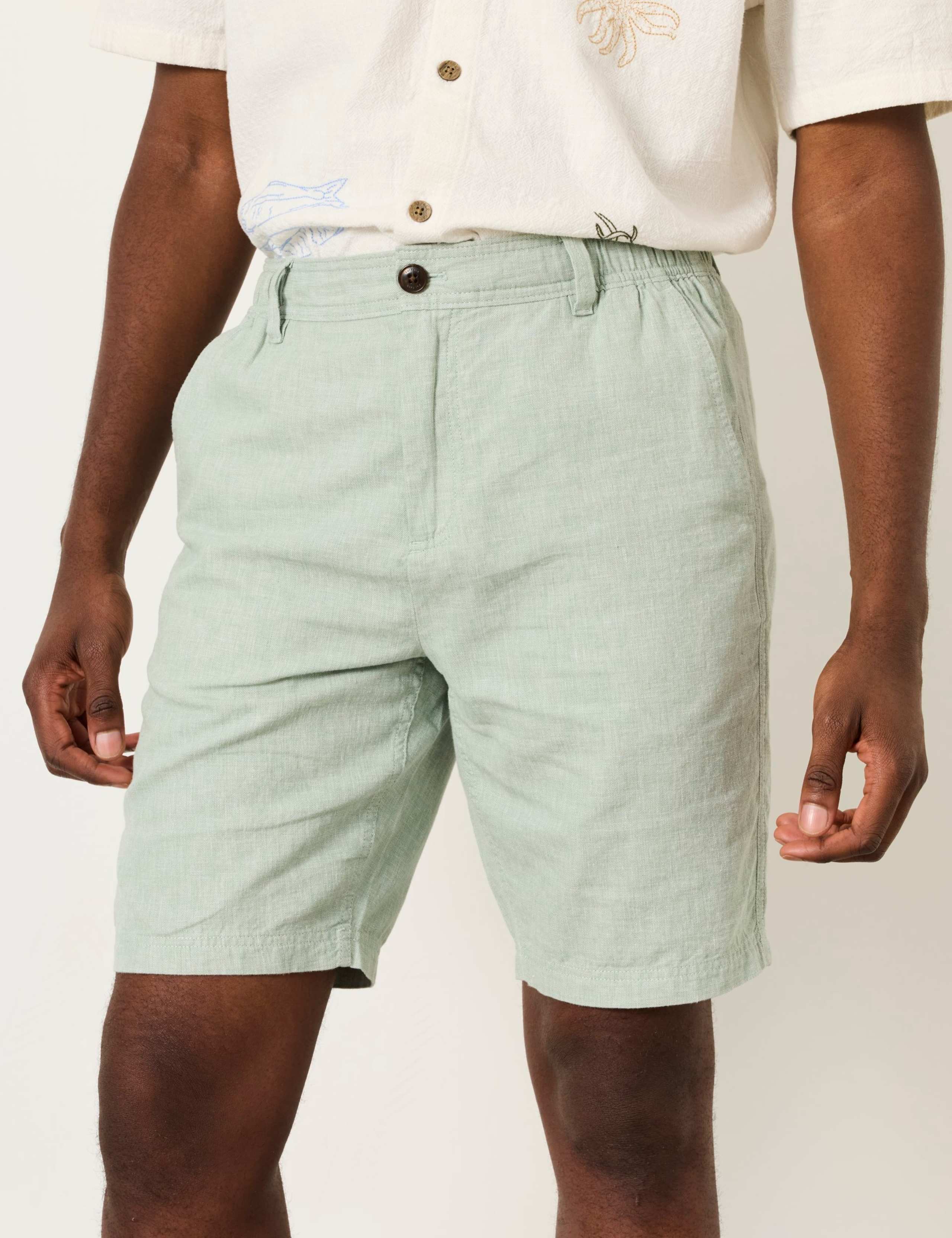 Linen Blend Half-Elasticated Waist Shorts