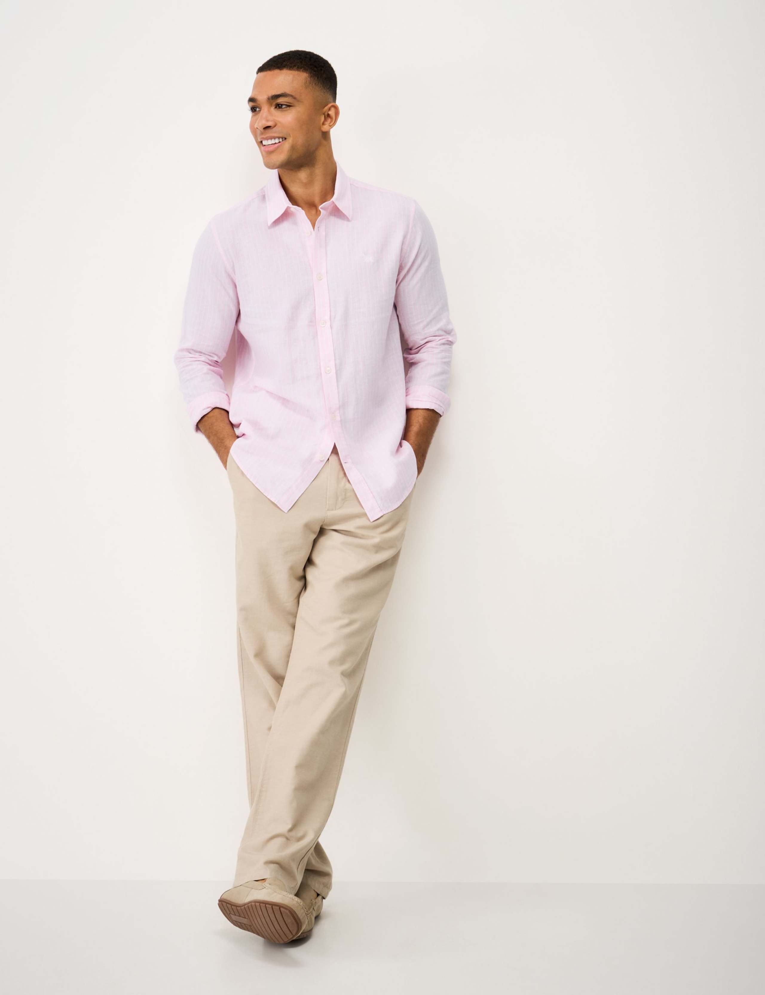 Regular Fit Linen and Cotton Striped Shirt