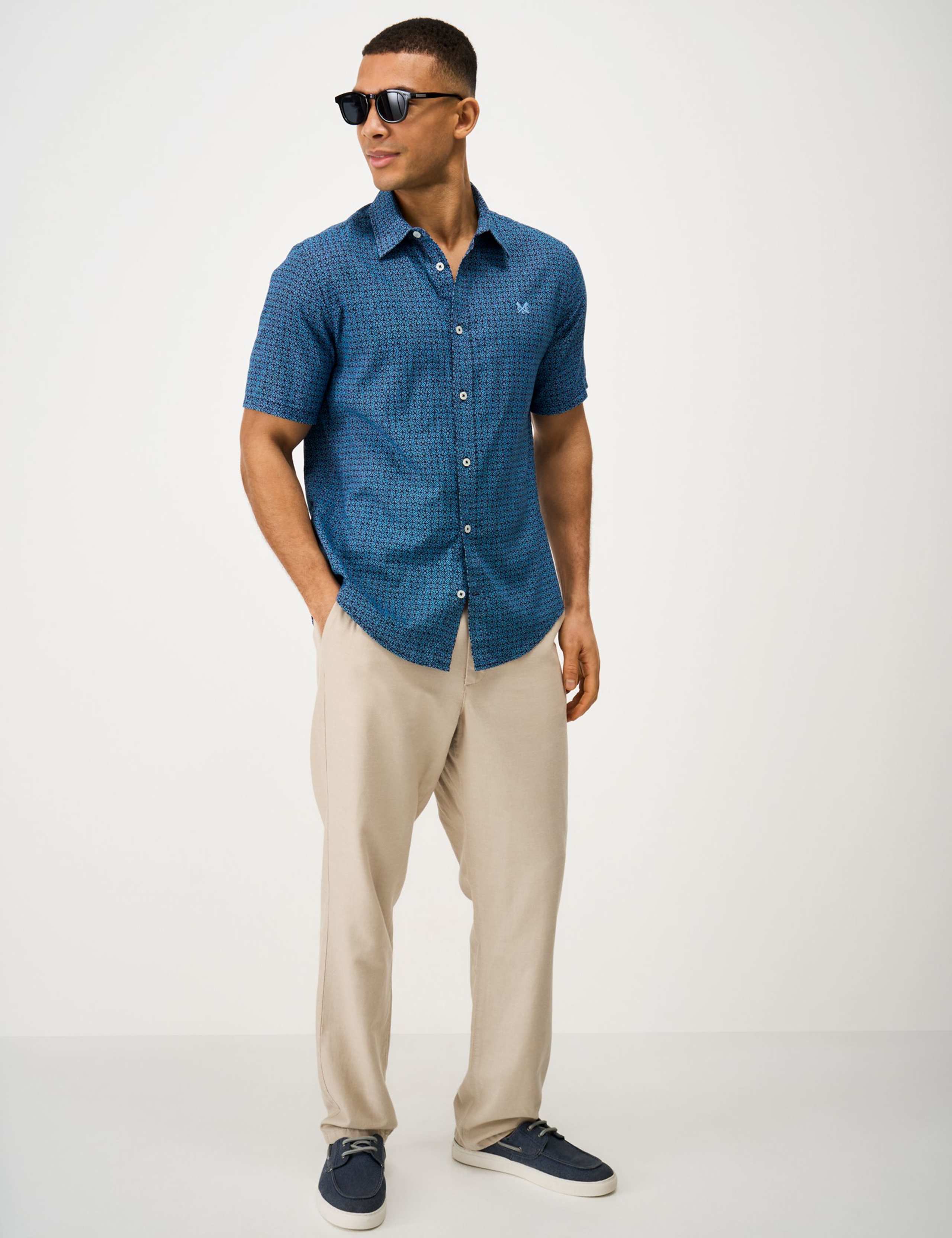 Relaxed Fit Linen Blend Geometric Shirt