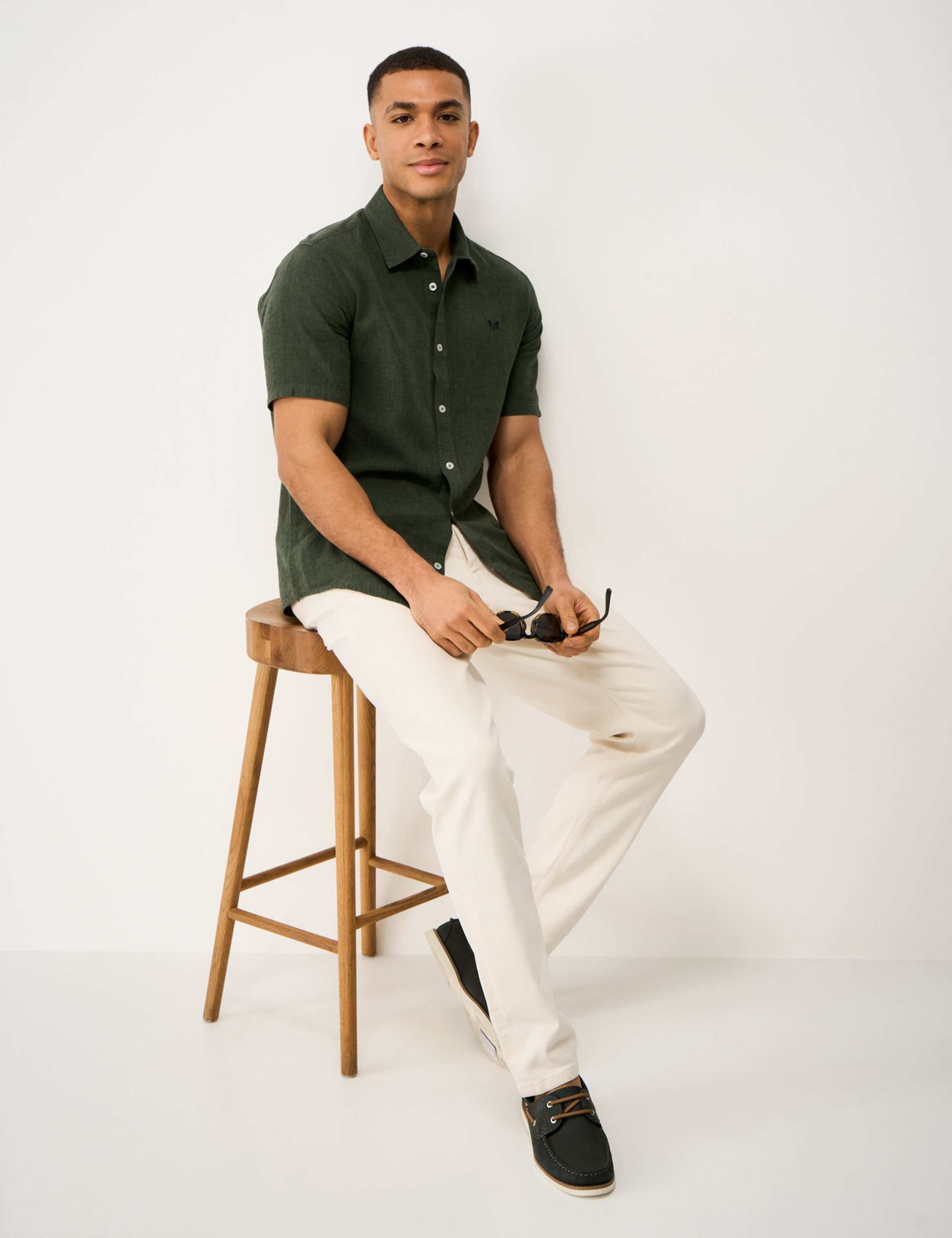 Regular Fit Linen and Cotton Short Sleeve Shirt