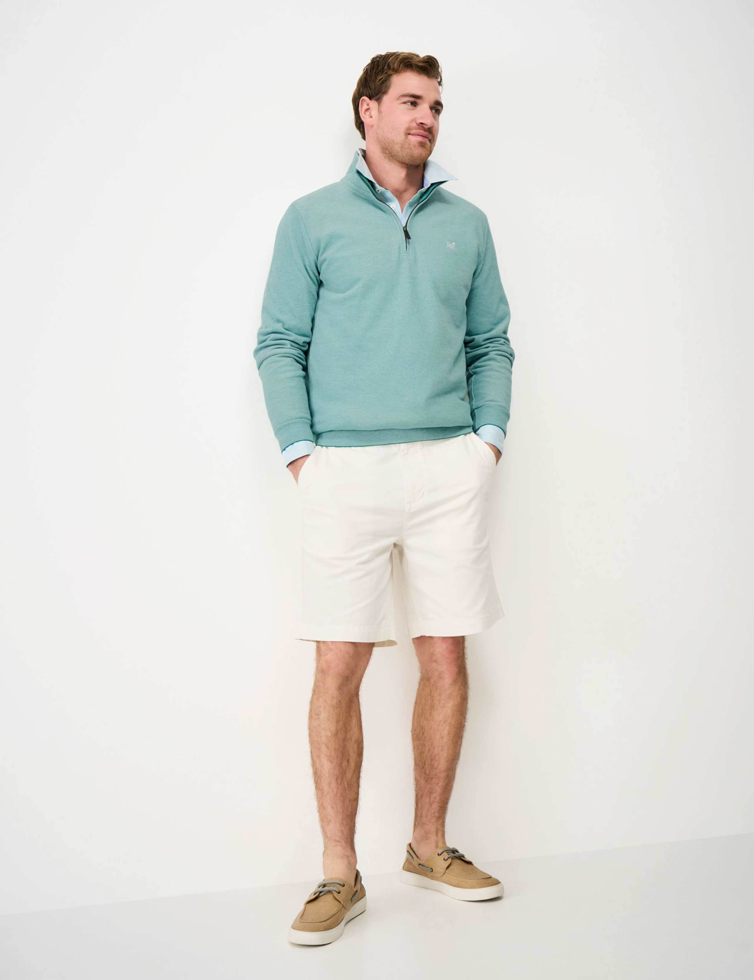 Pure Cotton Textured Half Zip Jumper