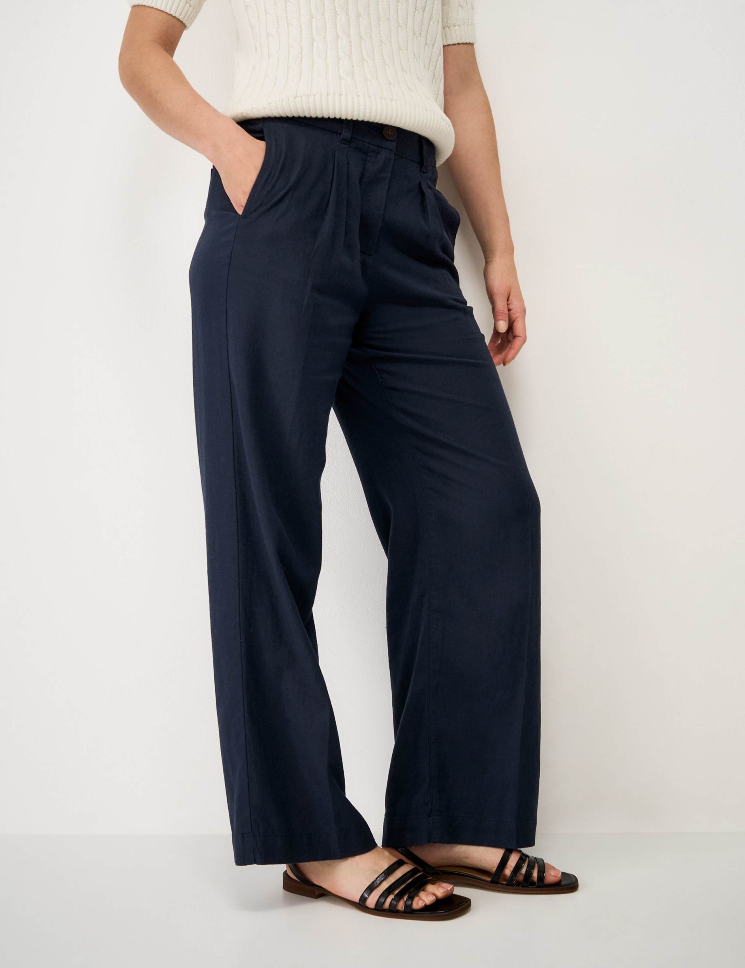 Linen Rich Wide Leg Trousers