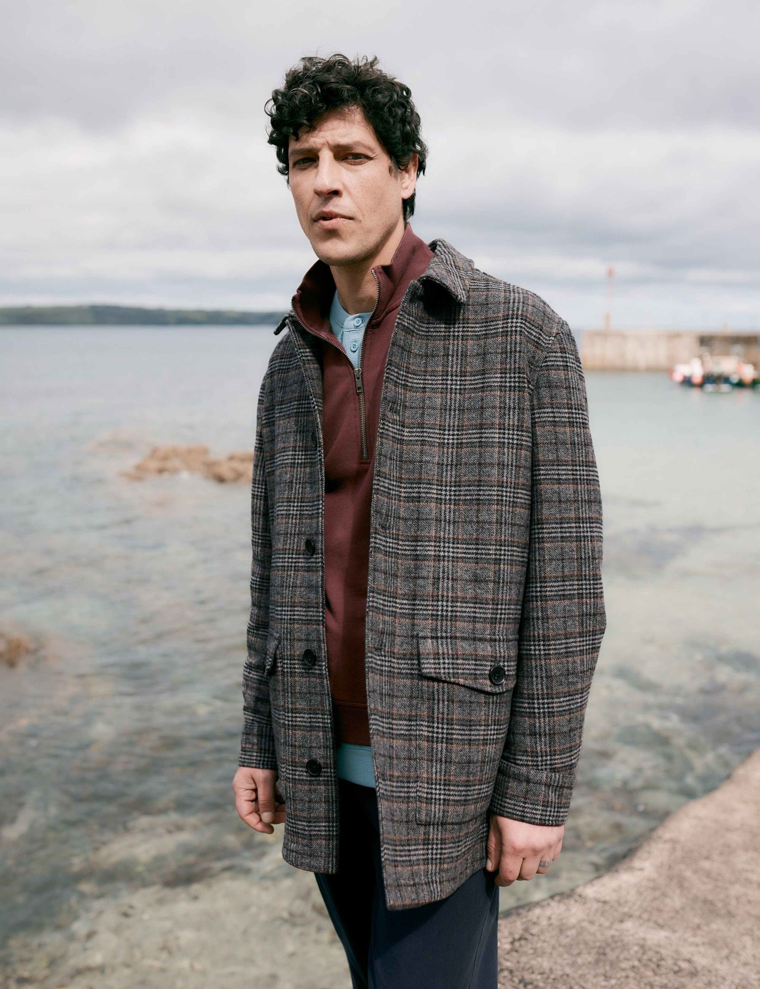 Wool Blend Checked Coat
